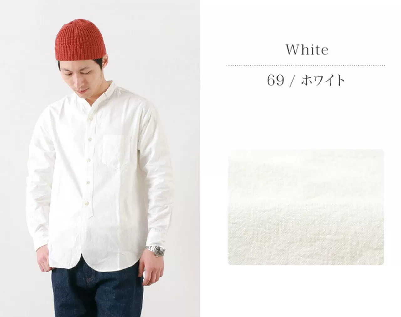 FOB FACTORY Long Sleeves>F3429 Ox Band Collar Shirt/Long-Sleeved White