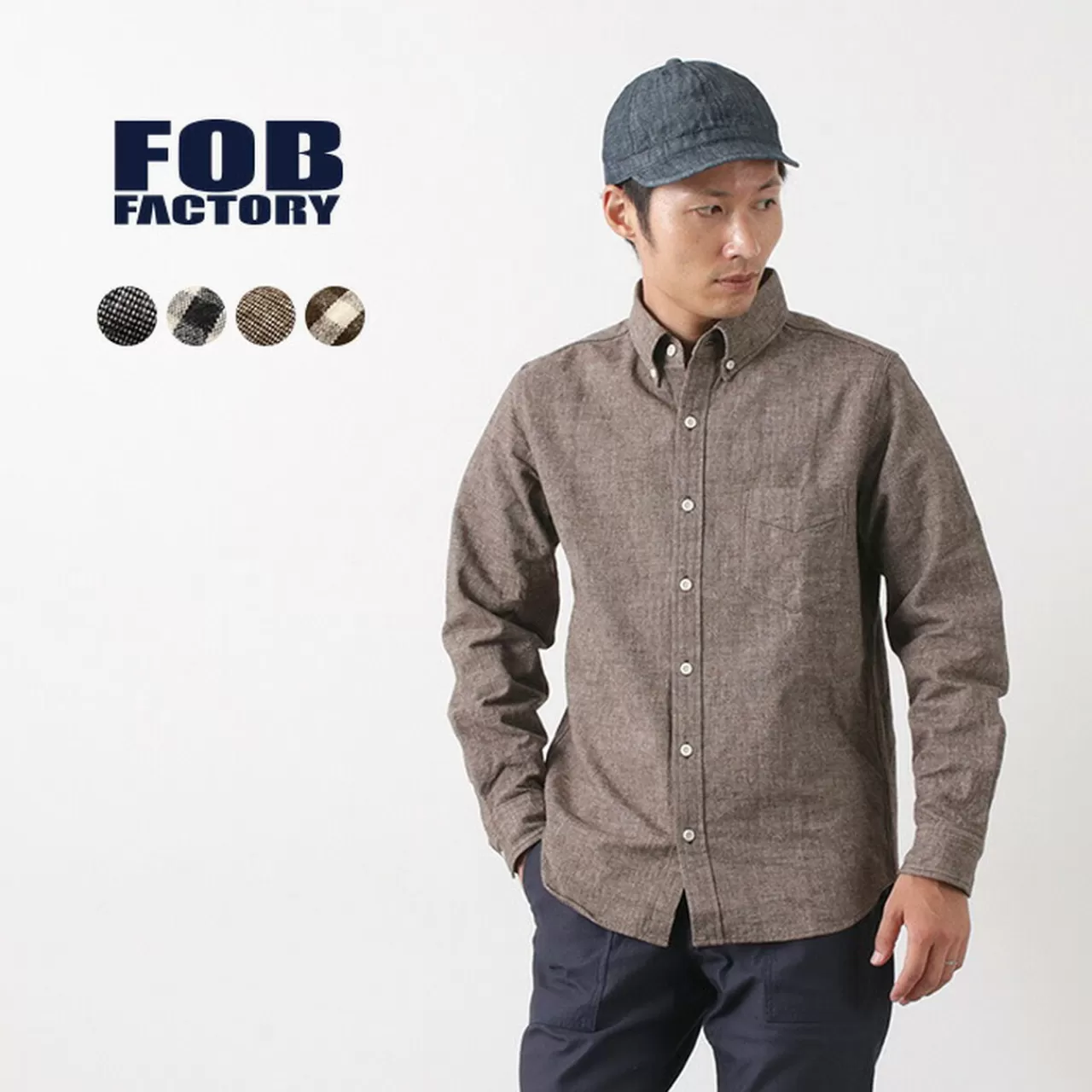 FOB FACTORY Long Sleeves>F3435 C/L Tweed Button Down Shirt