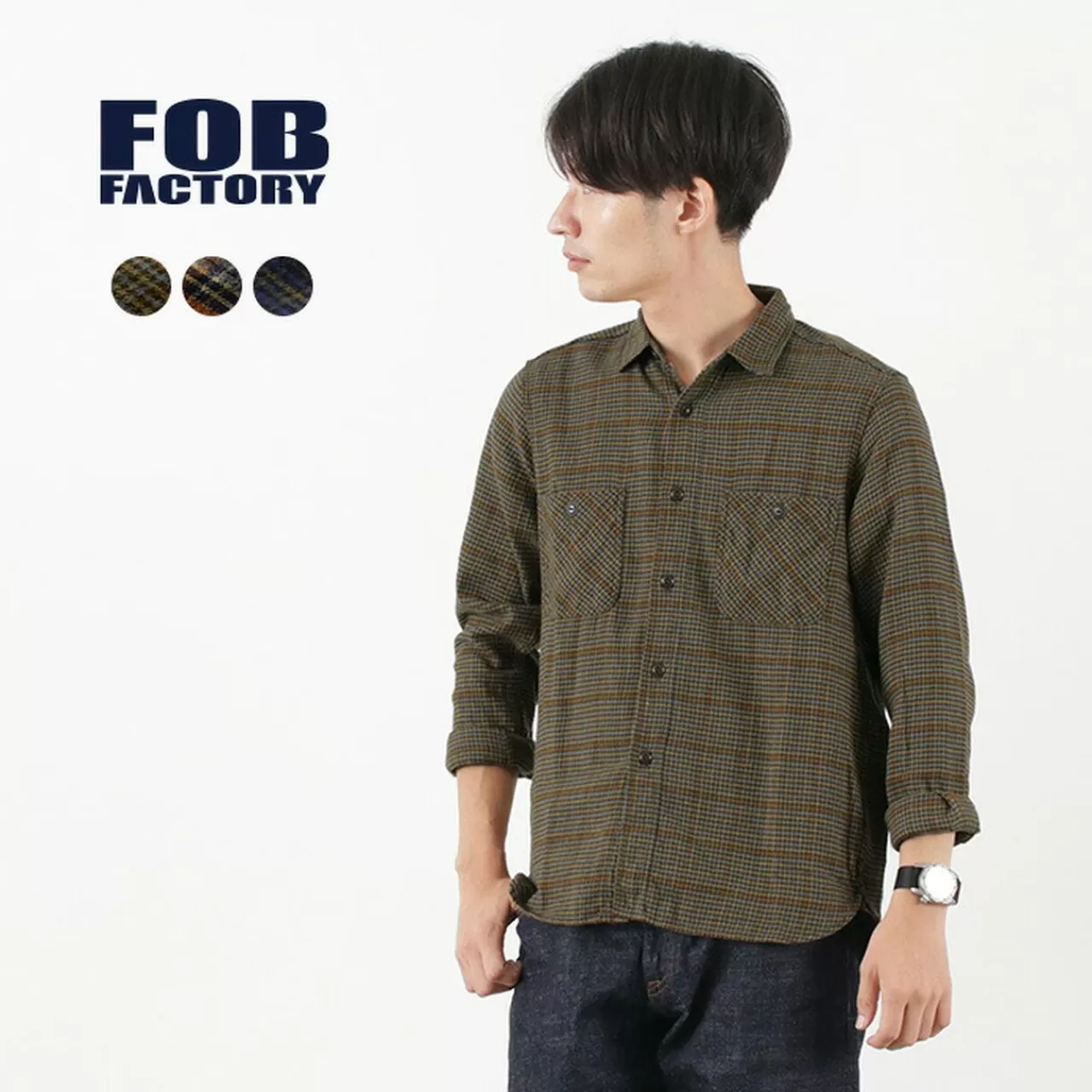 FOB FACTORY Long Sleeves>F3437 Nell Check Work Shirt