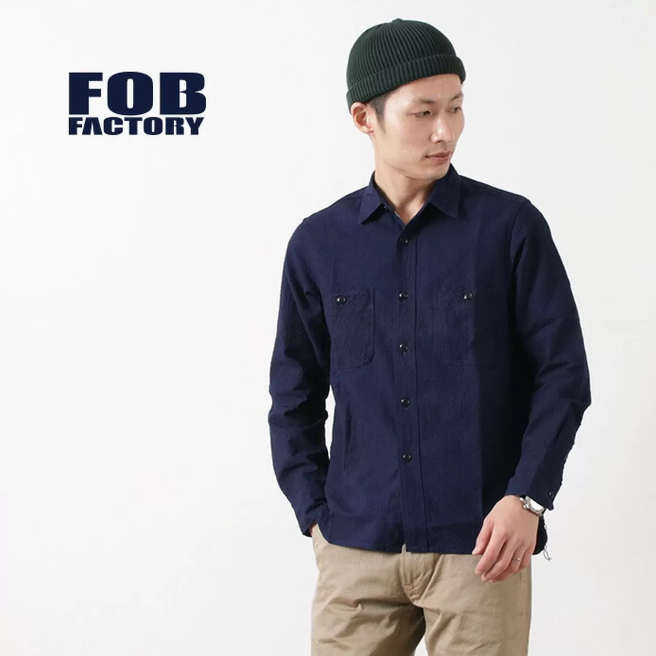 FOB FACTORY Long Sleeves>F3446 Id Work Shirt Indigo