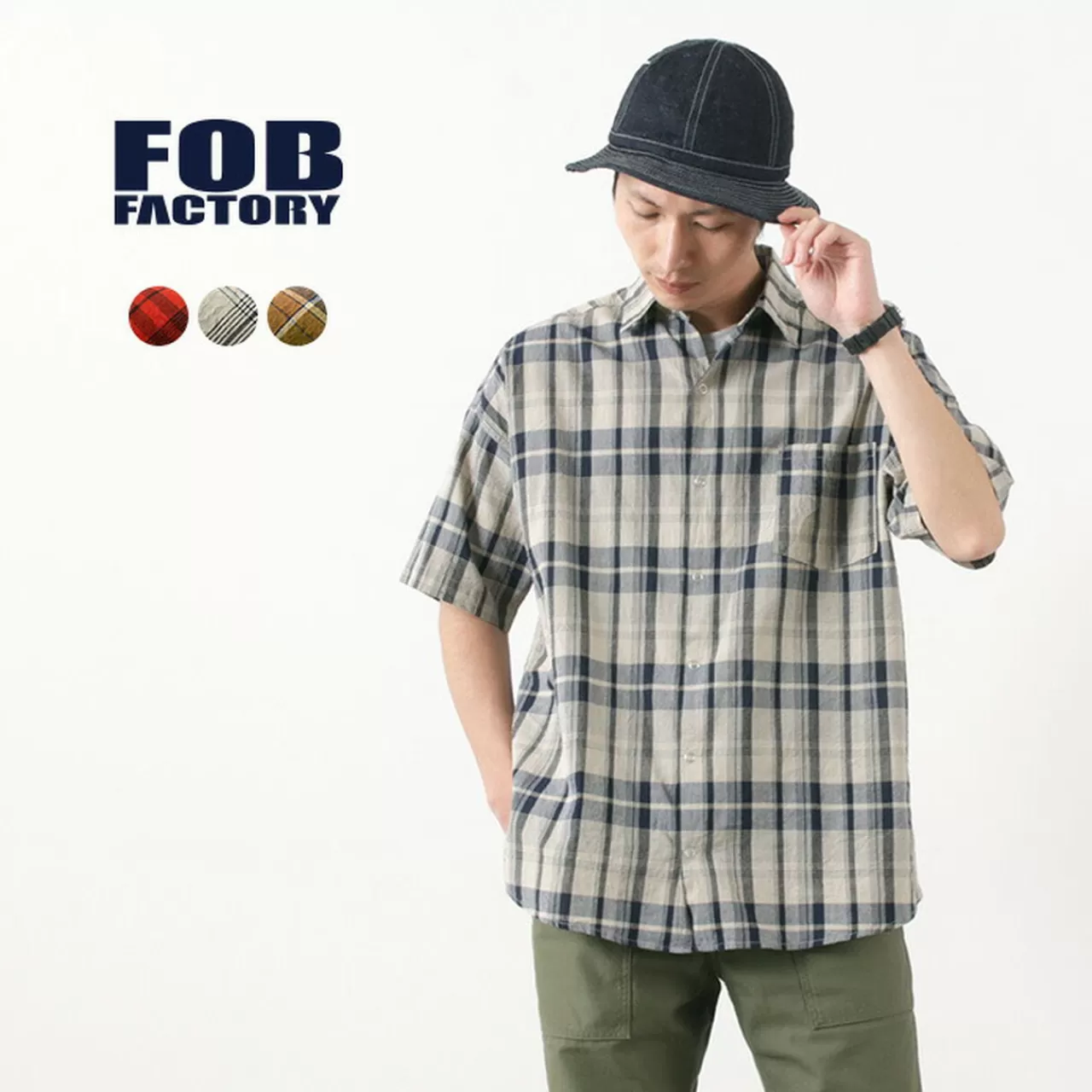 FOB FACTORY Short Sleeves>F3449 Half Sleeve Check Ball Shirt