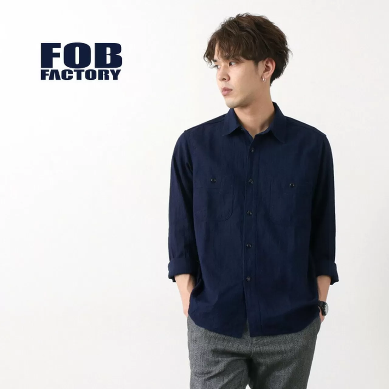 FOB FACTORY Long Sleeves>F3452 Work Shirt Indigo