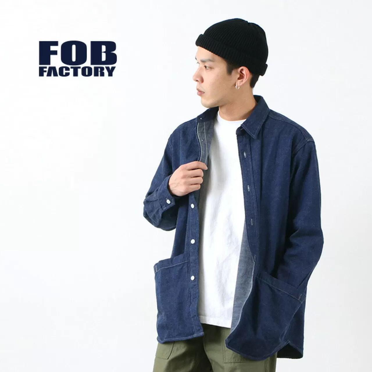 FOB FACTORY Long Sleeves>F3460 Denim Gardening Shirt Onewash