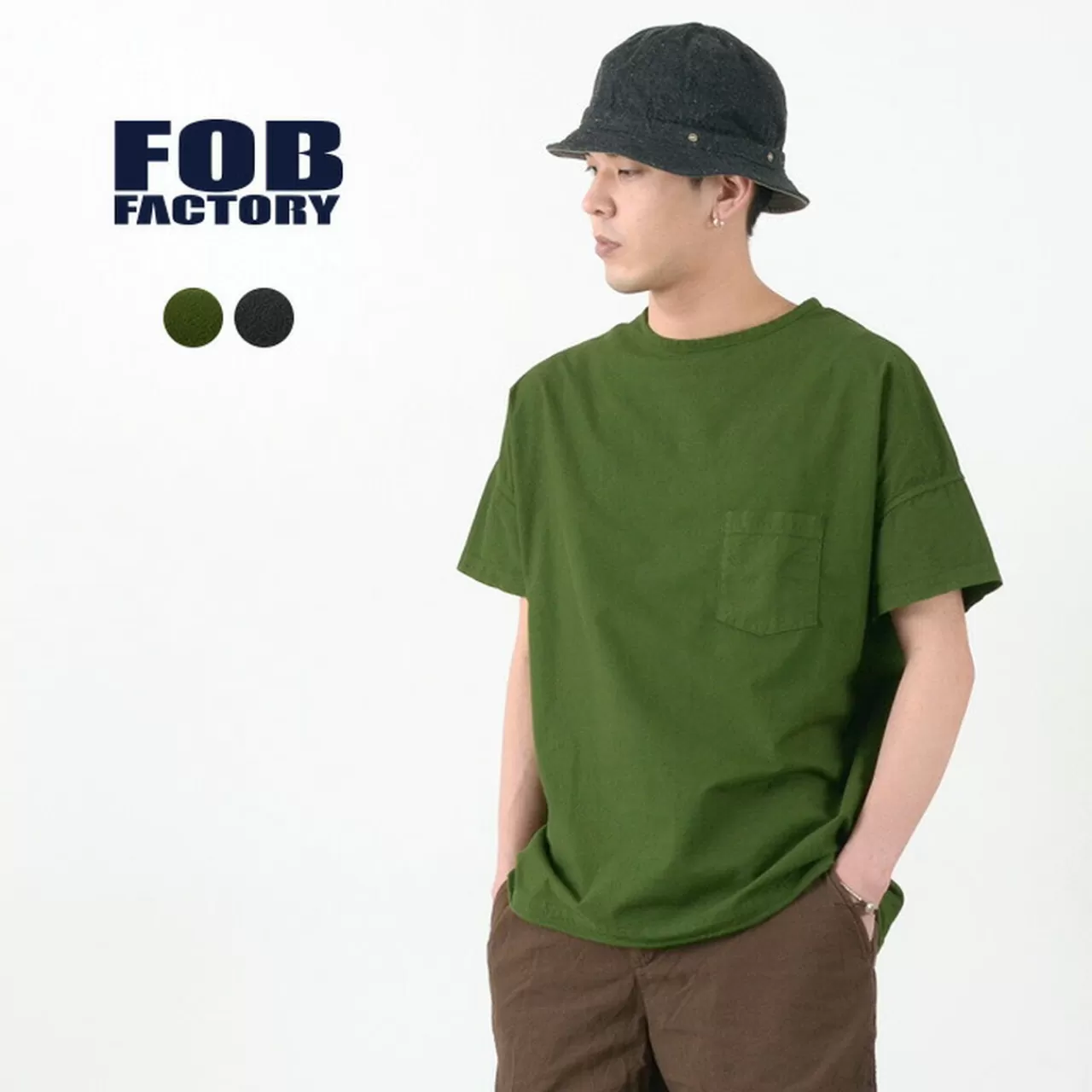 FOB FACTORY Short Sleeves>F3463 Relaxed Post-Dyed Woven T-Shirt