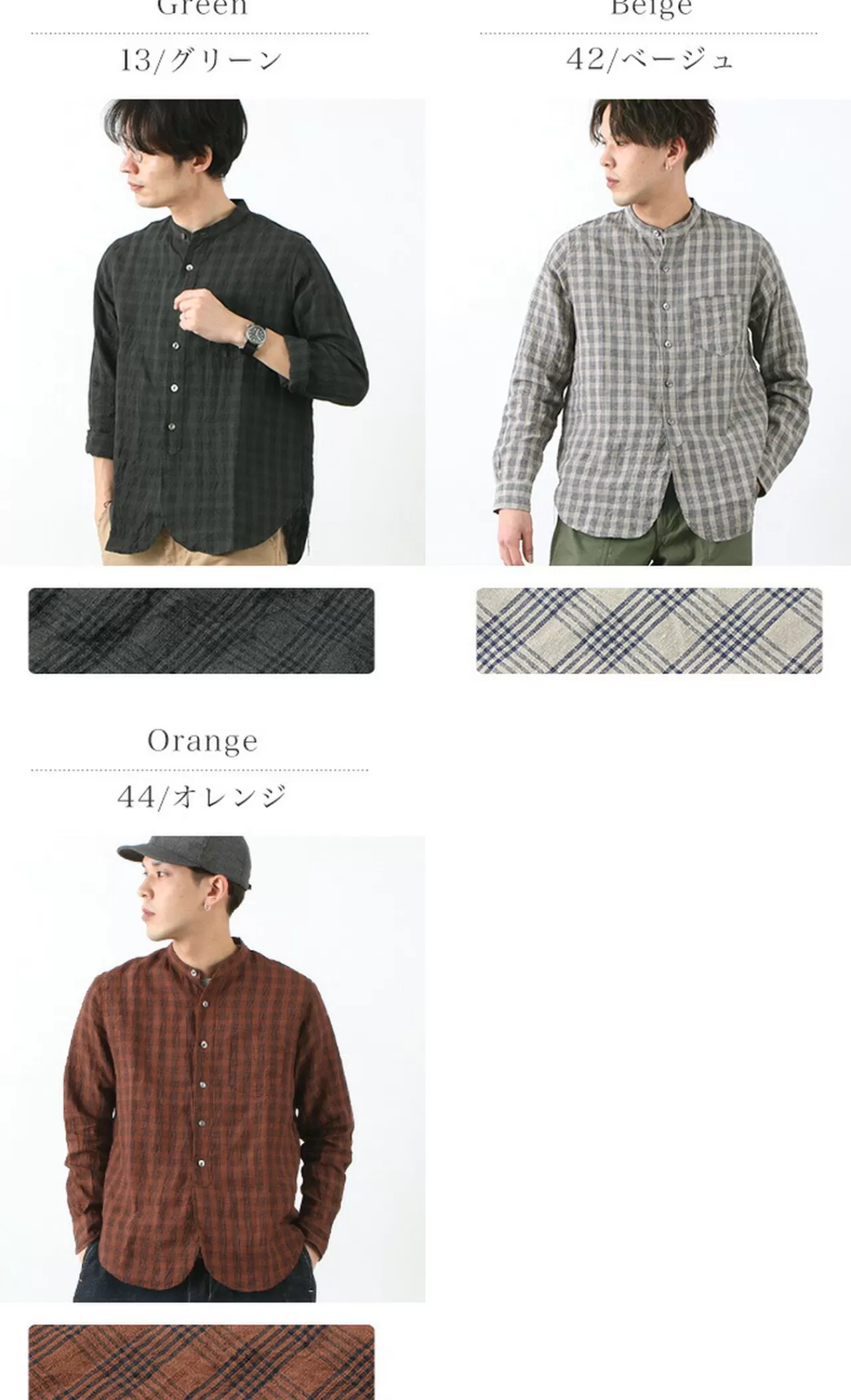 FOB FACTORY Long Sleeves>F3466 Checked Band Collar Shirt