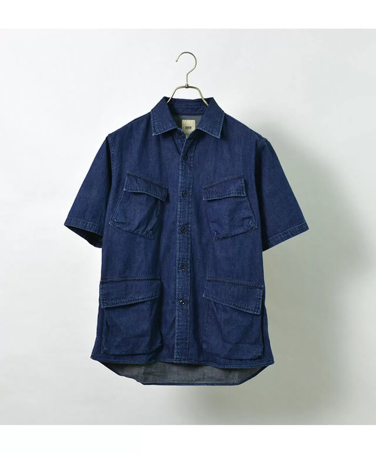 FOB FACTORY Short Sleeves>F3468 Denim Fatigues Short Sleeve Shirt Blue