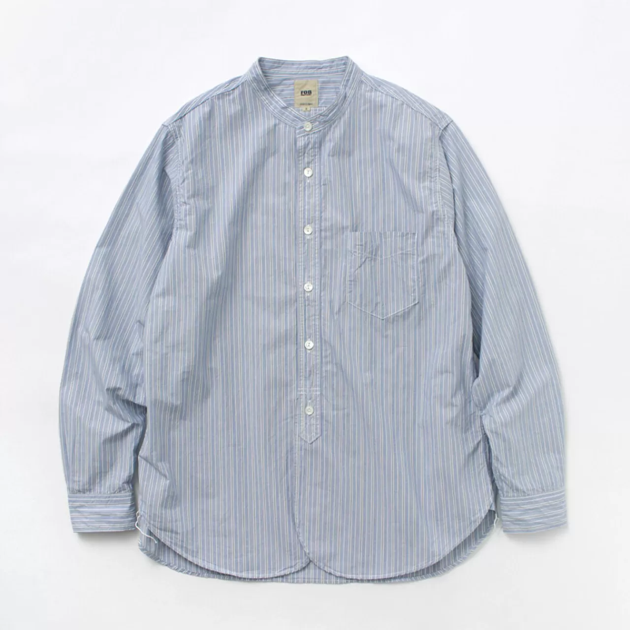 FOB FACTORY Long Sleeves>F3488 Striped Band Collar Shirt