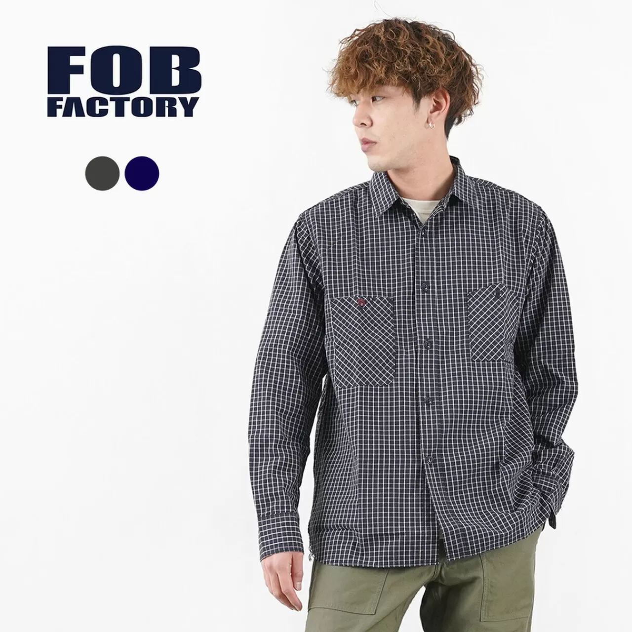 FOB FACTORY Long Sleeves>F3489 Graph Check Work Shirt