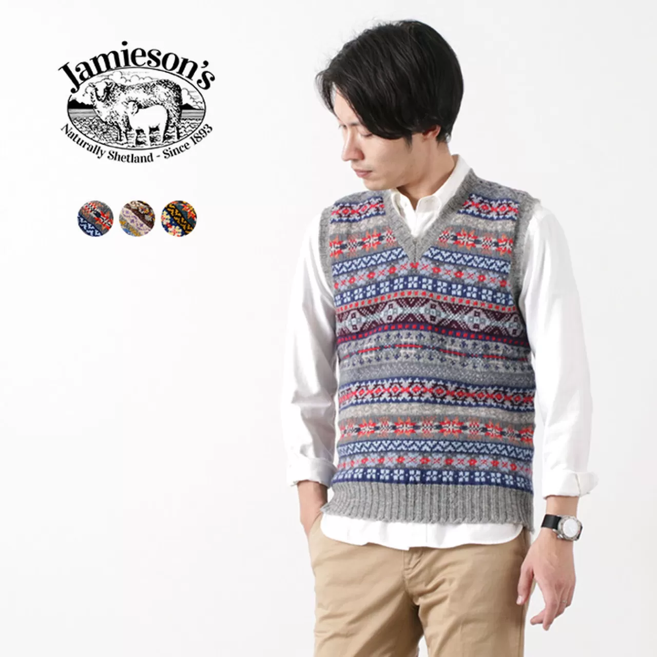 JAMIESONS Vest>Fair Isle Knitted Waistcoat