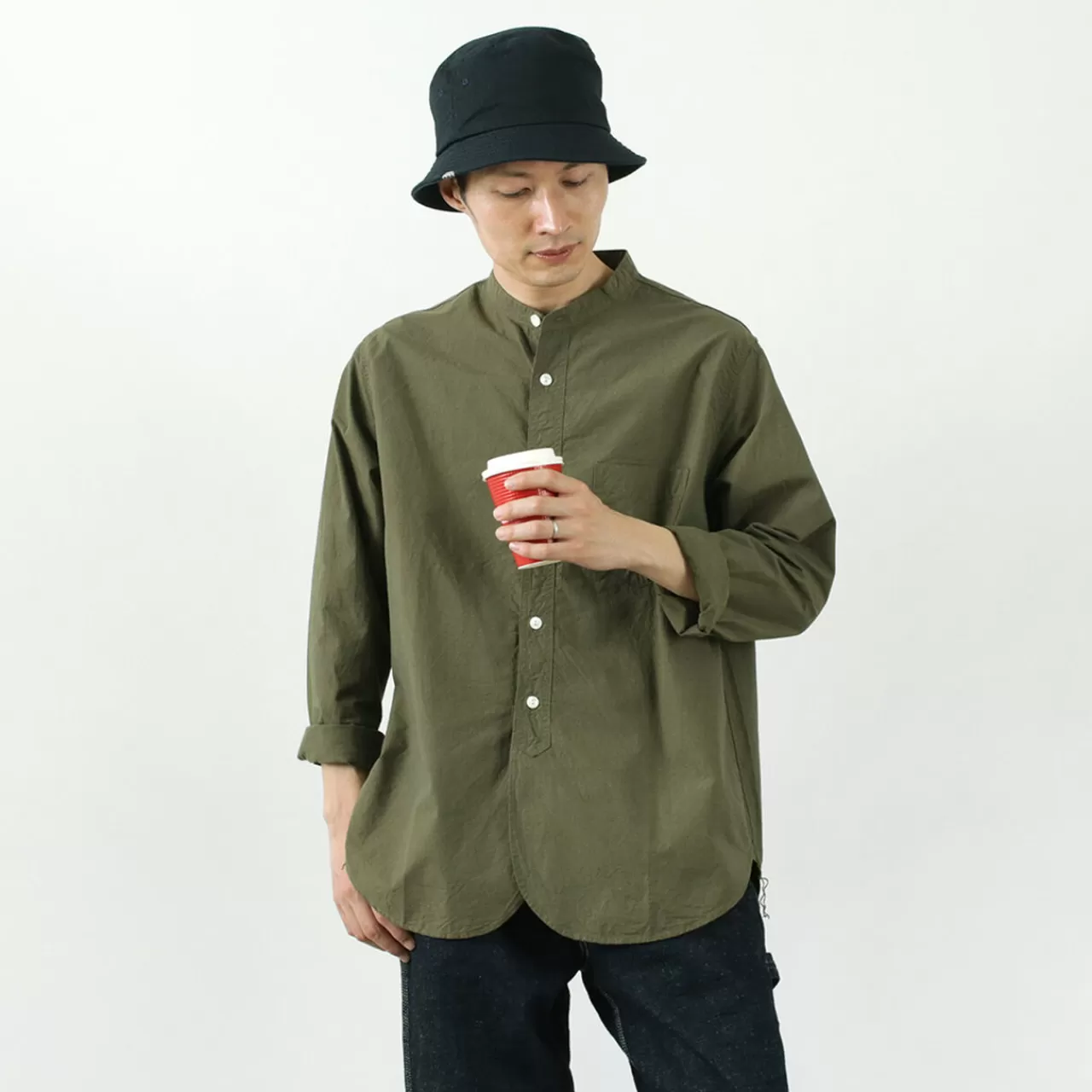 FOB FACTORY Long Sleeves>Frc005 Special Order Military Dump Band Collar Shirt, Long Sleeves