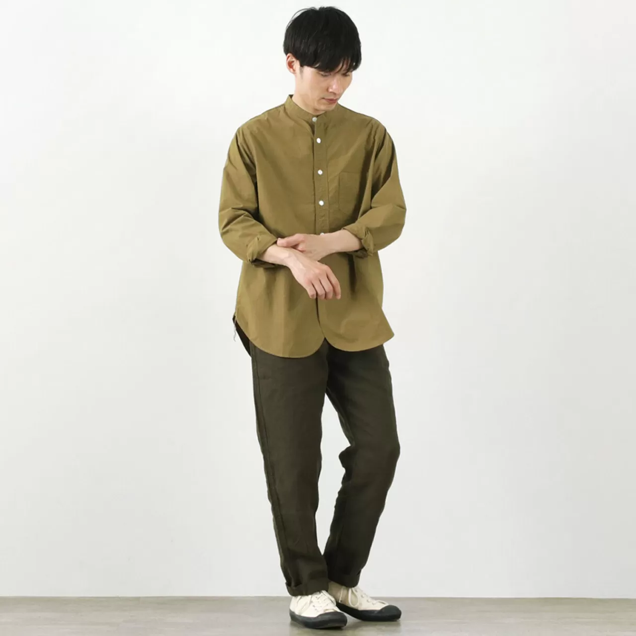 FOB FACTORY Long Sleeves>Frc005 Special Order Military Dump Band Collar Shirt, Long Sleeves