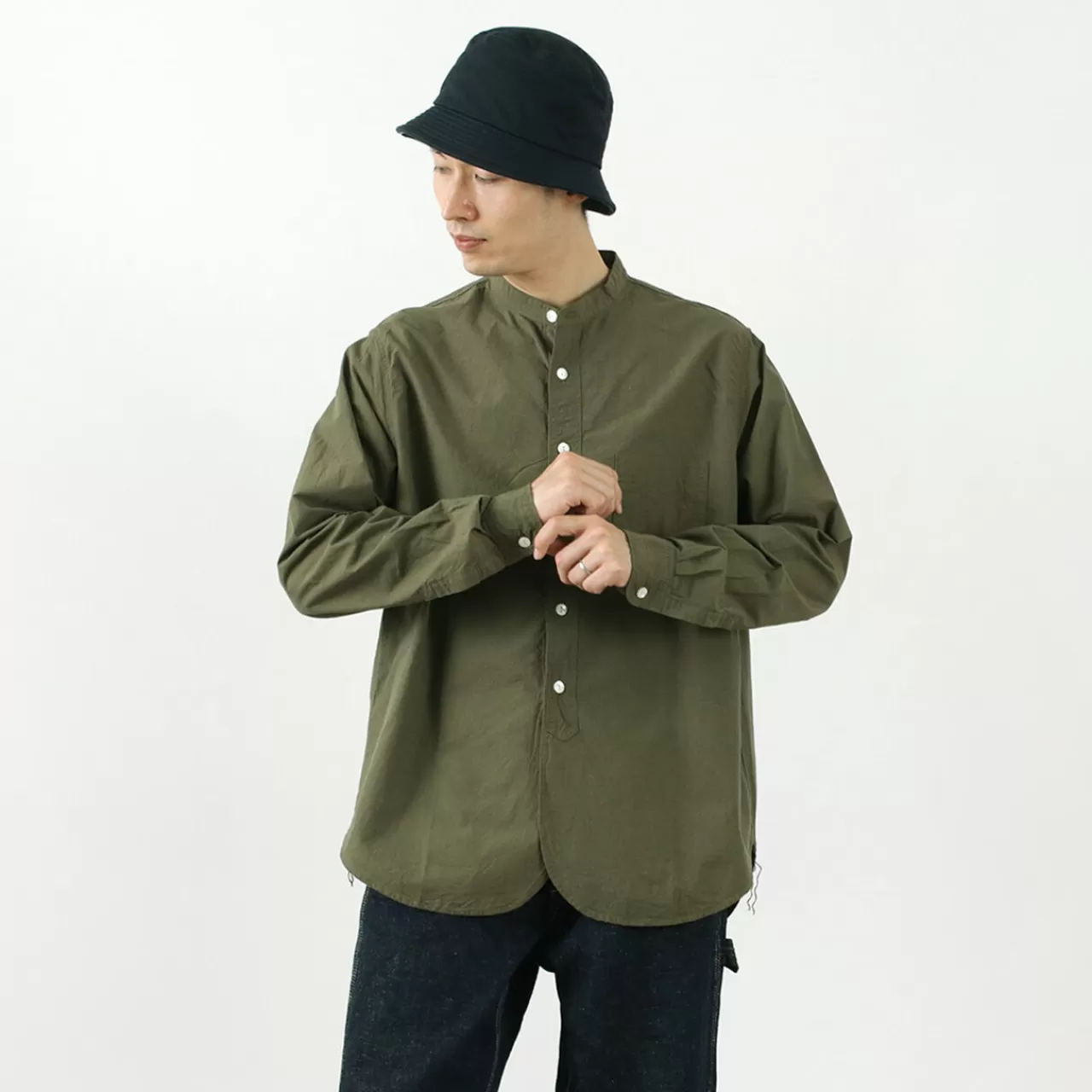 FOB FACTORY Long Sleeves>Frc005 Special Order Military Dump Band Collar Shirt, Long Sleeves