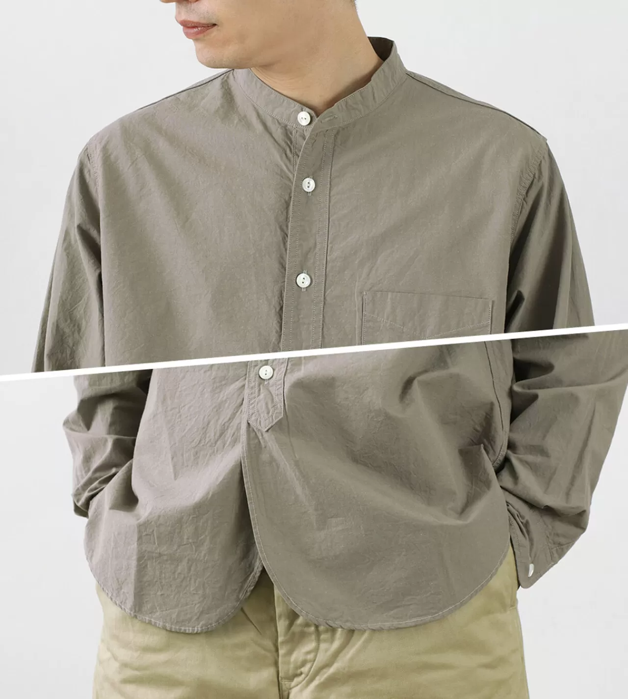 FOB FACTORY Long Sleeves>Frc005 Special Order Military Dump Band Collar Shirt, Long Sleeves