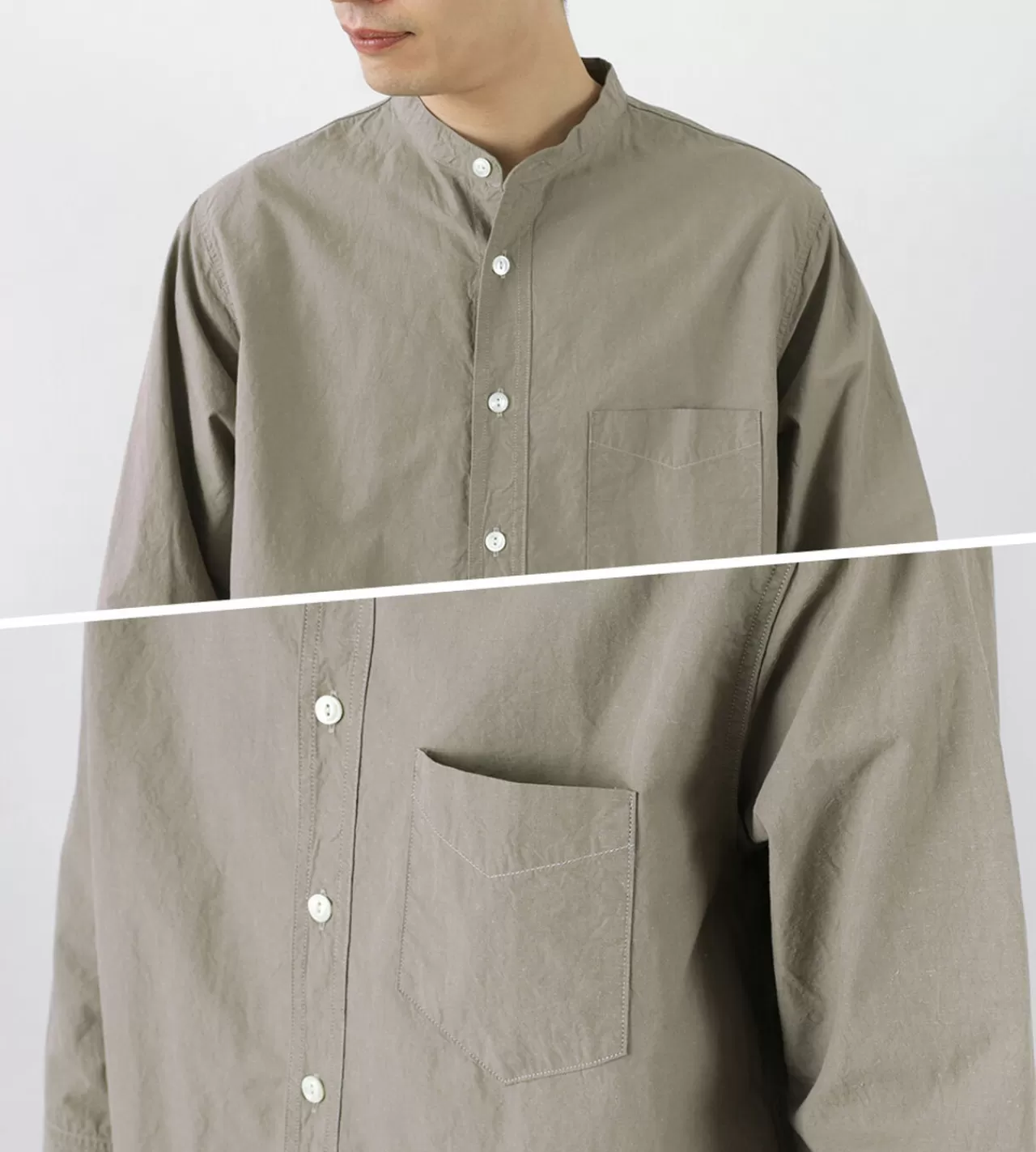 FOB FACTORY Long Sleeves>Frc006 Special Order Military Dump Band Collar Shirt Three Quarter Sleeve