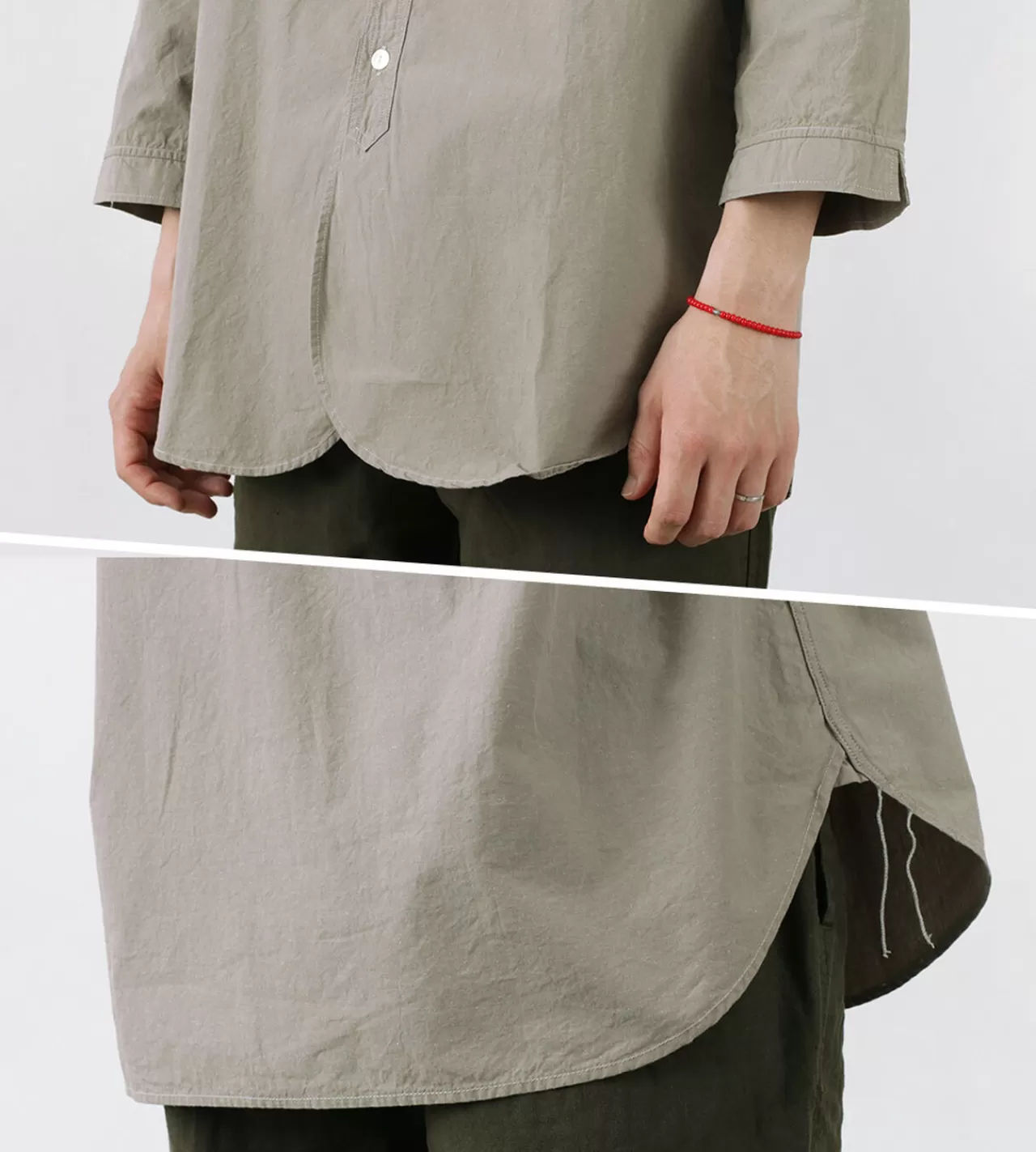 FOB FACTORY Long Sleeves>Frc006 Special Order Military Dump Band Collar Shirt Three Quarter Sleeve
