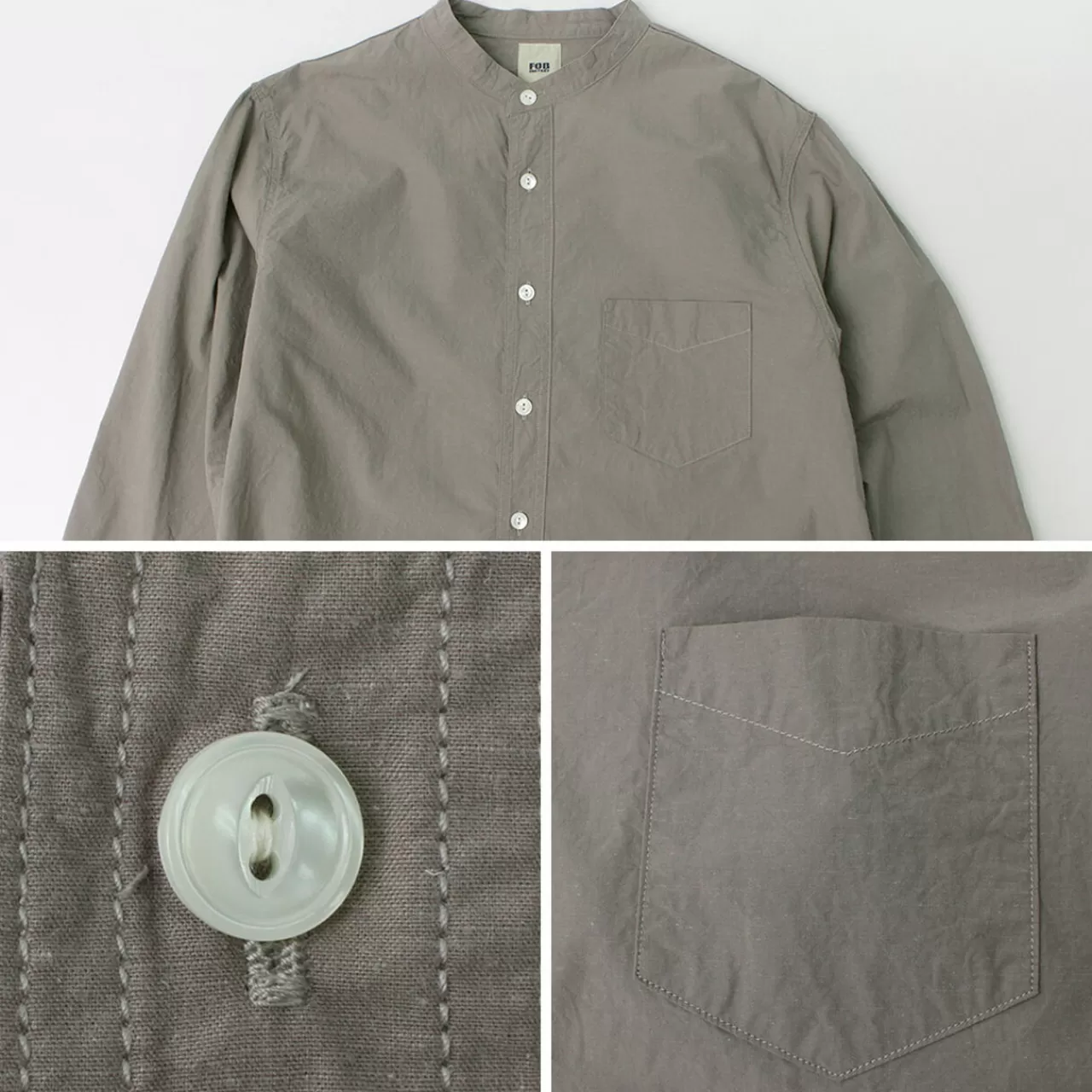 FOB FACTORY Long Sleeves>Frc006 Special Order Military Dump Band Collar Shirt Three Quarter Sleeve