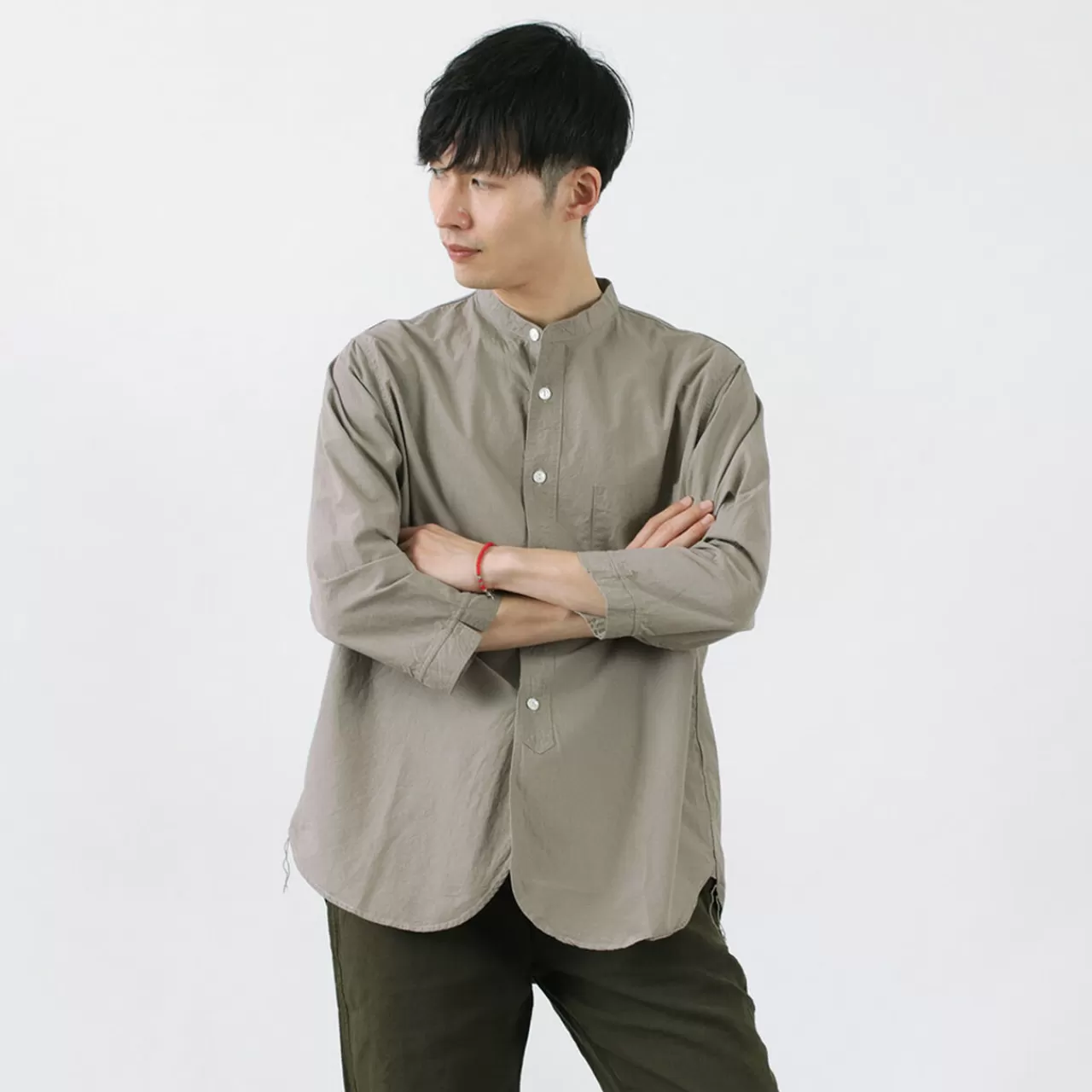 FOB FACTORY Long Sleeves>Frc006 Special Order Military Dump Band Collar Shirt Three Quarter Sleeve