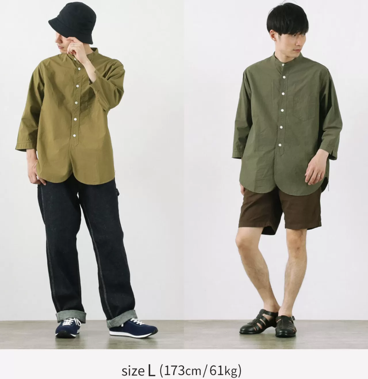 FOB FACTORY Long Sleeves>Frc006 Special Order Military Dump Band Collar Shirt Three Quarter Sleeve