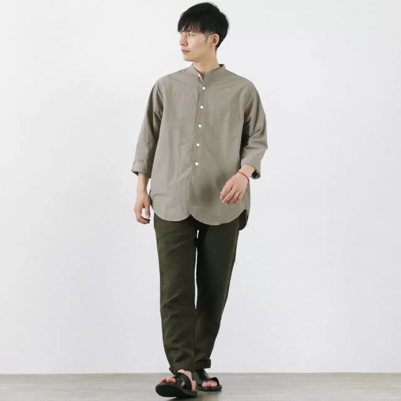 FOB FACTORY Long Sleeves>Frc006 Special Order Military Dump Band Collar Shirt Three Quarter Sleeve