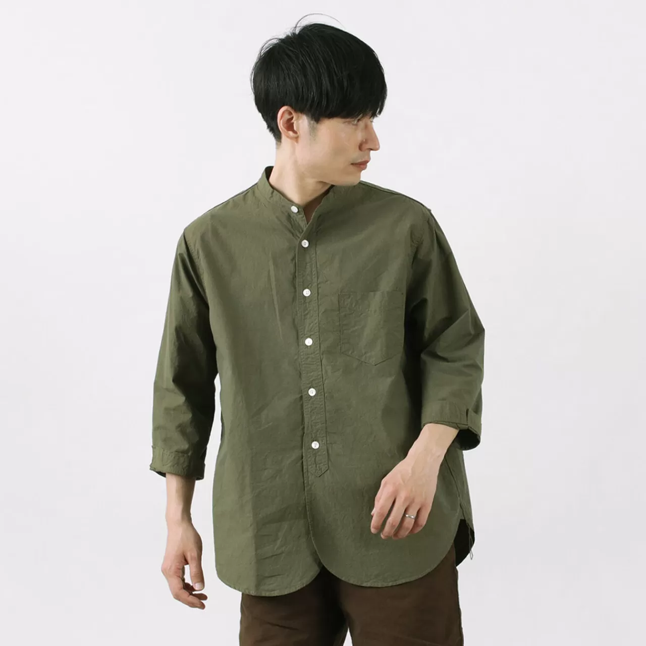 FOB FACTORY Long Sleeves>Frc006 Special Order Military Dump Band Collar Shirt Three Quarter Sleeve