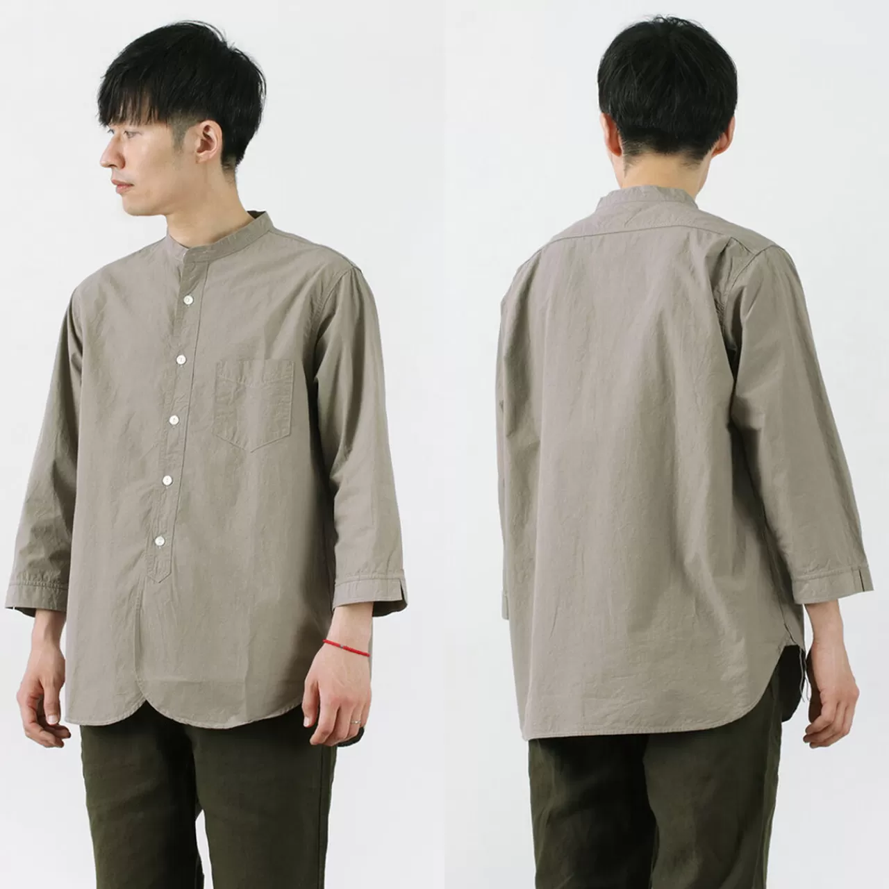 FOB FACTORY Long Sleeves>Frc006 Special Order Military Dump Band Collar Shirt Three Quarter Sleeve