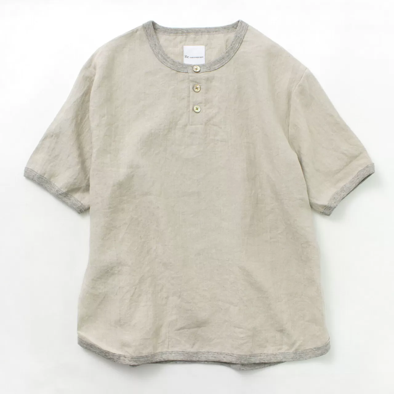 RE MADE IN TOKYO JAPAN Short Sleeves>French Linen Henley Neck T-Shirt