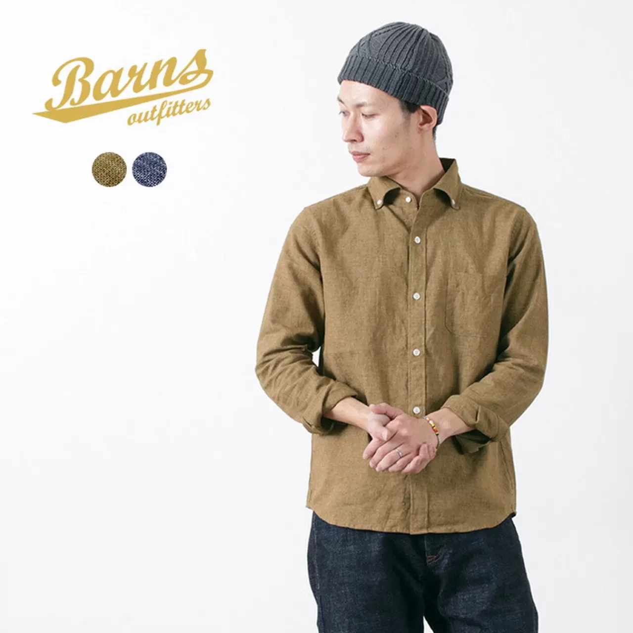 BARNS Long Sleeves>French Linen Long Sleeve Button Down Shirt