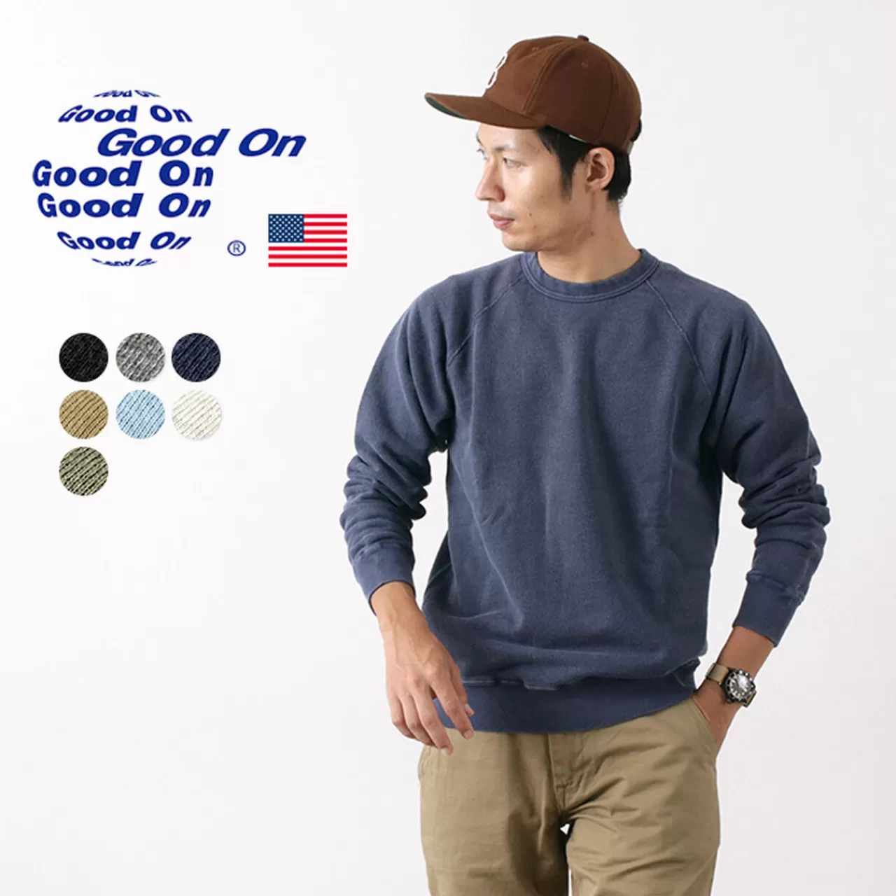 GOOD ON Long Sleeves>Gobw101P Raglan Crew Sweatshirt