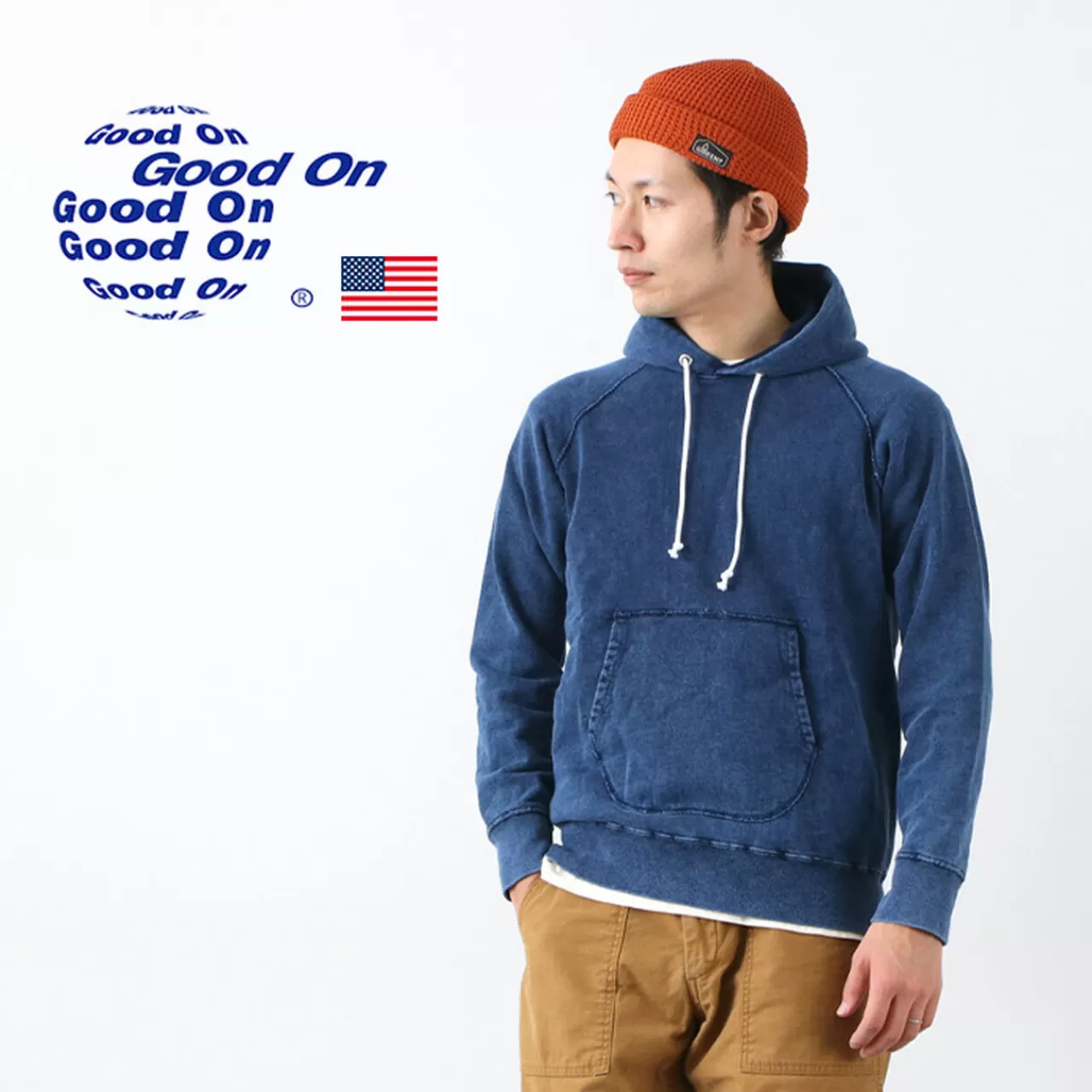 GOOD ON Long Sleeves>Gobw1203 Is Indigo Raglan Pullover Hooded Sweatshirt Indigoshave