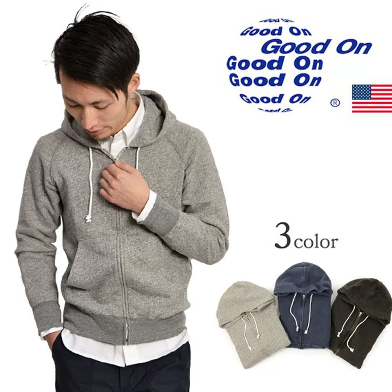 GOOD ON Long Sleeves>Gobw-502P Raglan Zip Hooded Sweatshirt