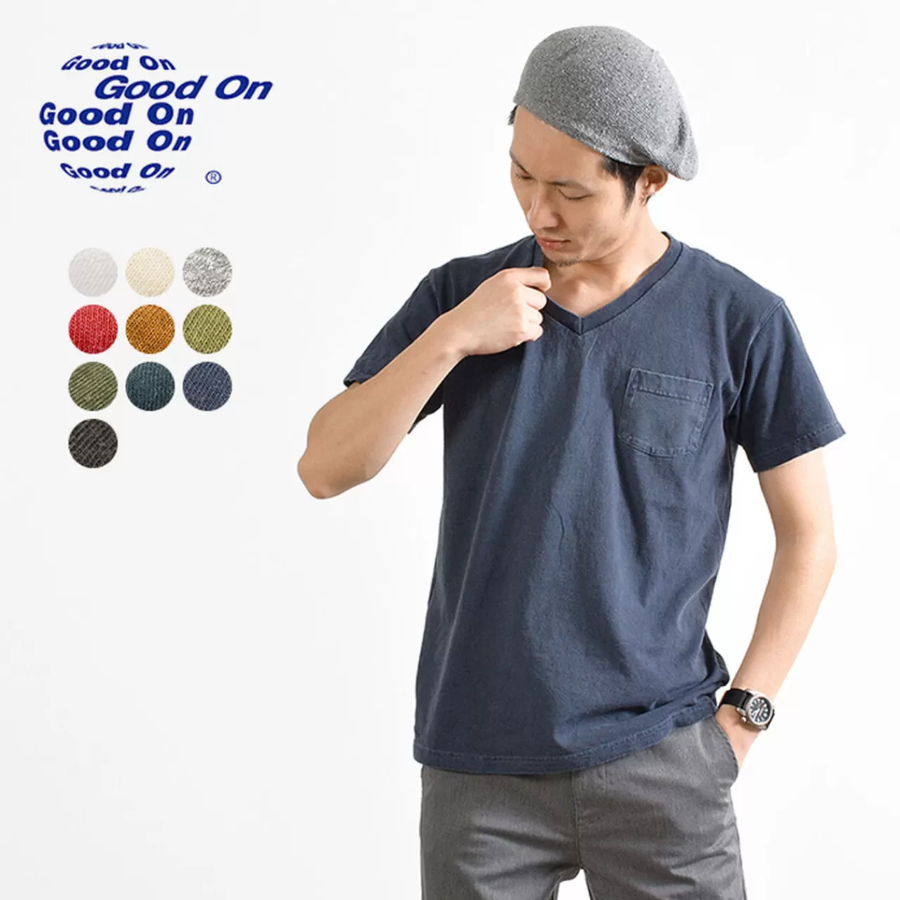 GOOD ON Short Sleeves>Gost1408 Short Sleeve V-Neck Pocket T-Shirt