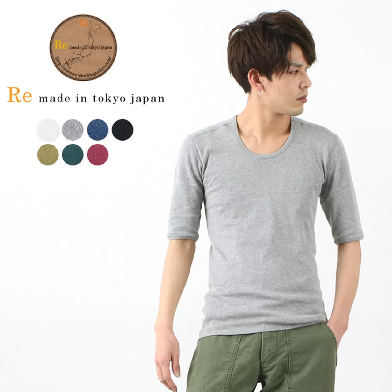 RE MADE IN TOKYO JAPAN Short Sleeves>Half Sleeve Perfect Innerwear U-Neck