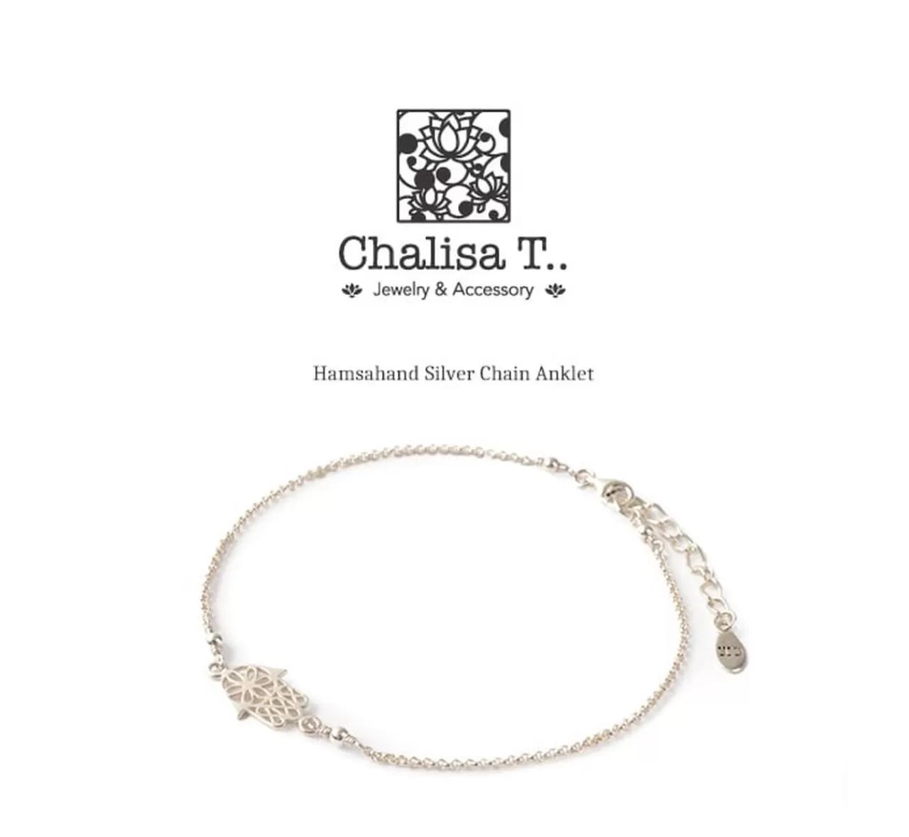 CHALISA T.. Anklets>Hamsa Hand Chain Anklet Silver