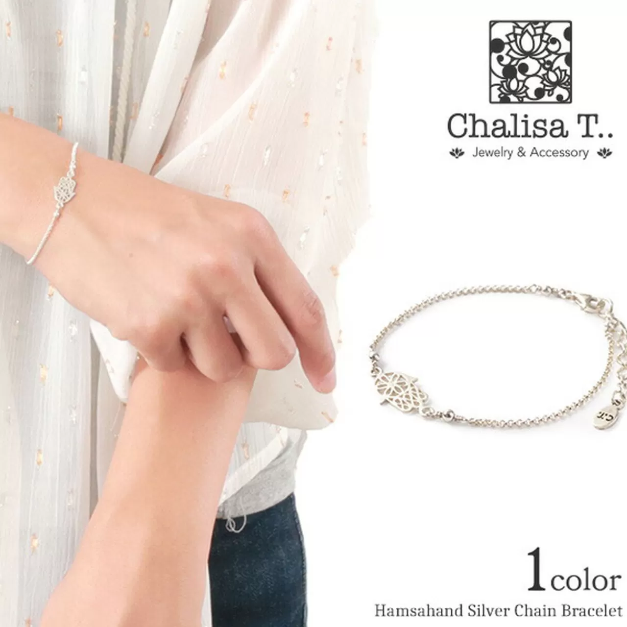 CHALISA T.. Bracelets>Hamsa Hand Chain Bracelet Silver