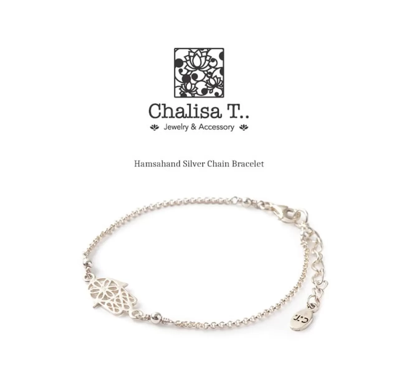 CHALISA T.. Bracelets>Hamsa Hand Chain Bracelet Silver