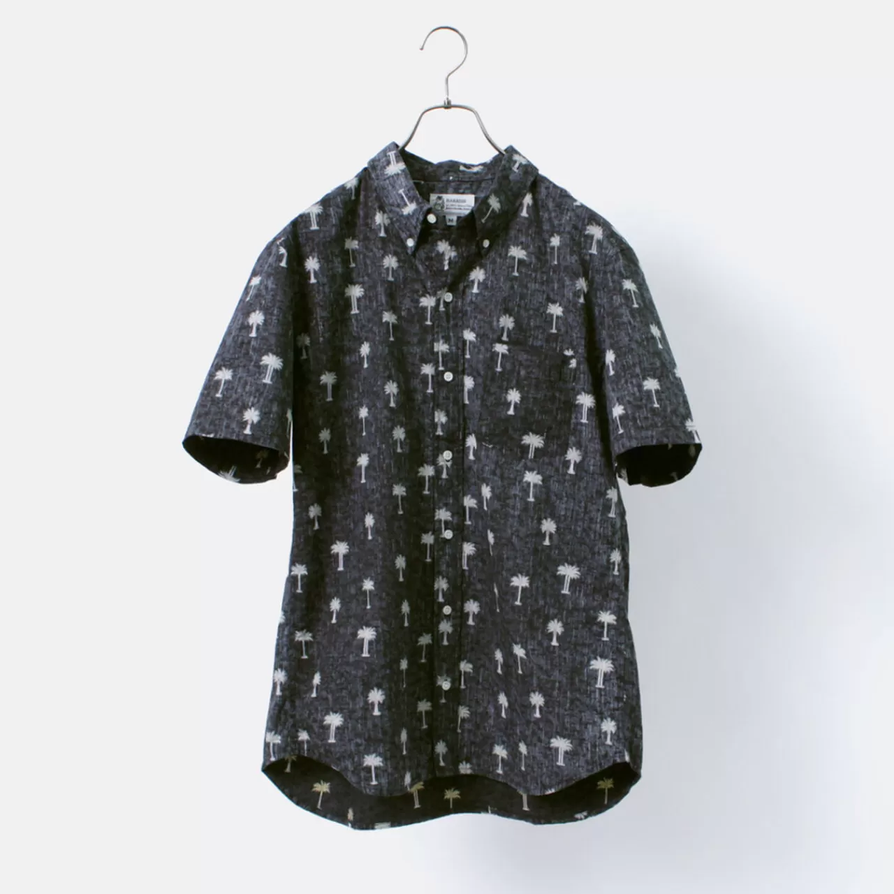 HARRISS Short Sleeves>Hawaiian Button Down Shirt (Palm Tree) Navy