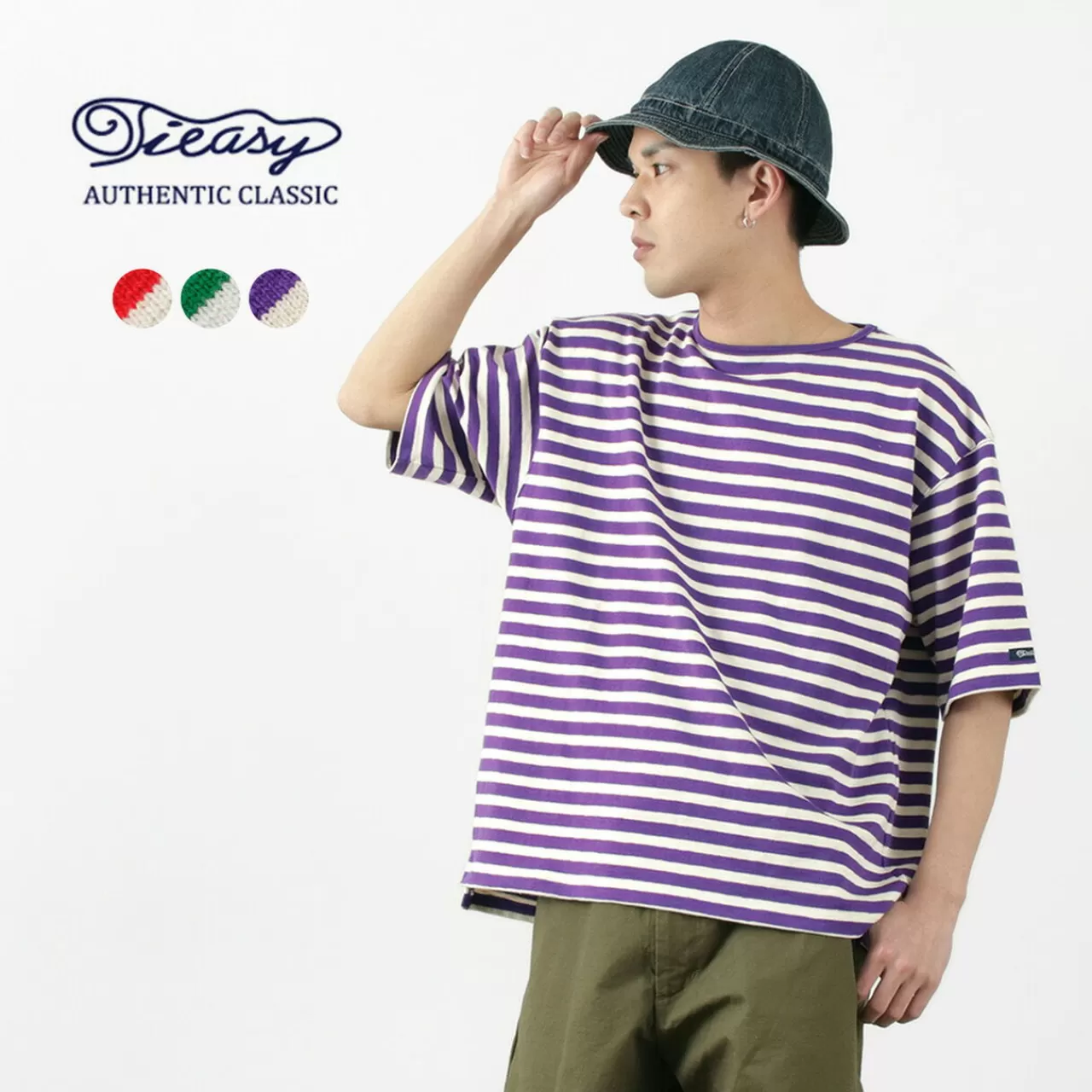 TIEASY Short Sleeves>Hdcs Big Border Boat-Neck T-Shirt