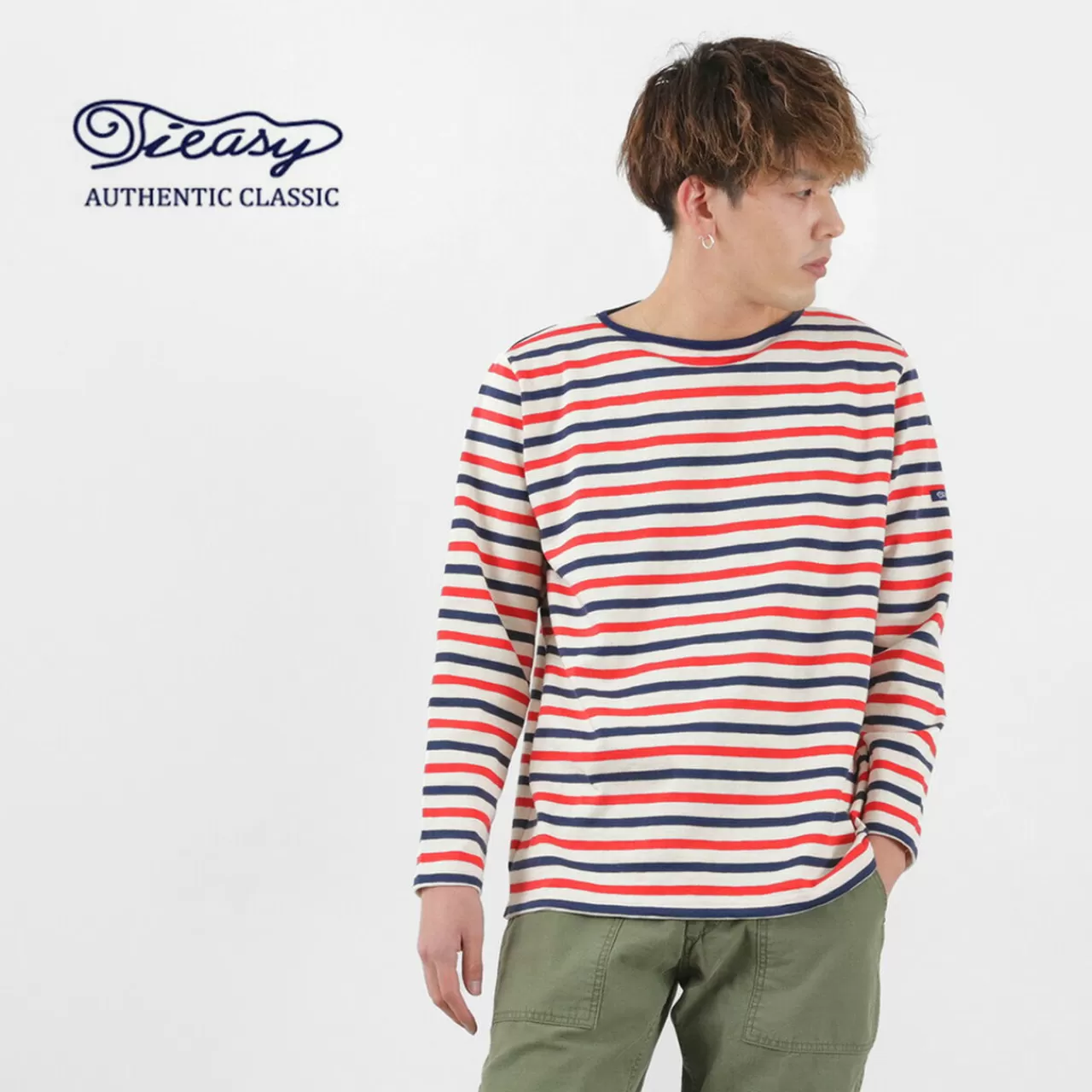 TIEASY Long Sleeves>Hdcs Boatneck Striped Basque Shirt Natural_Red_Navy