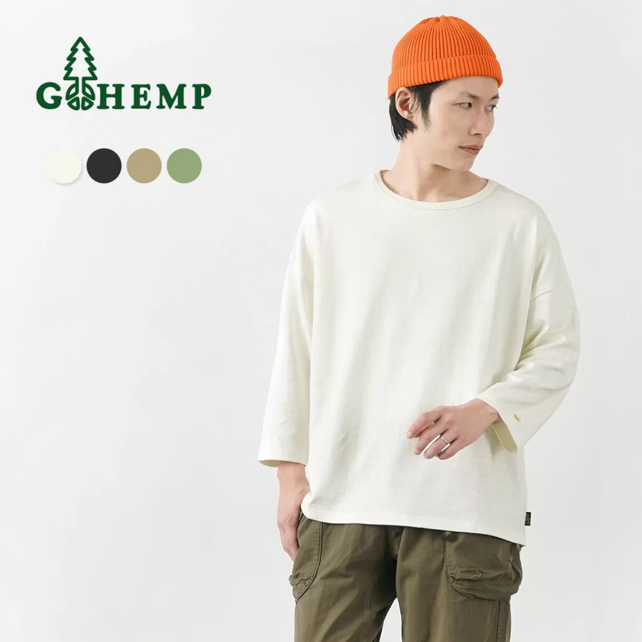 GOHEMP 3/4 Sleeves>Heavy Jersey Round Loose T-Shirt