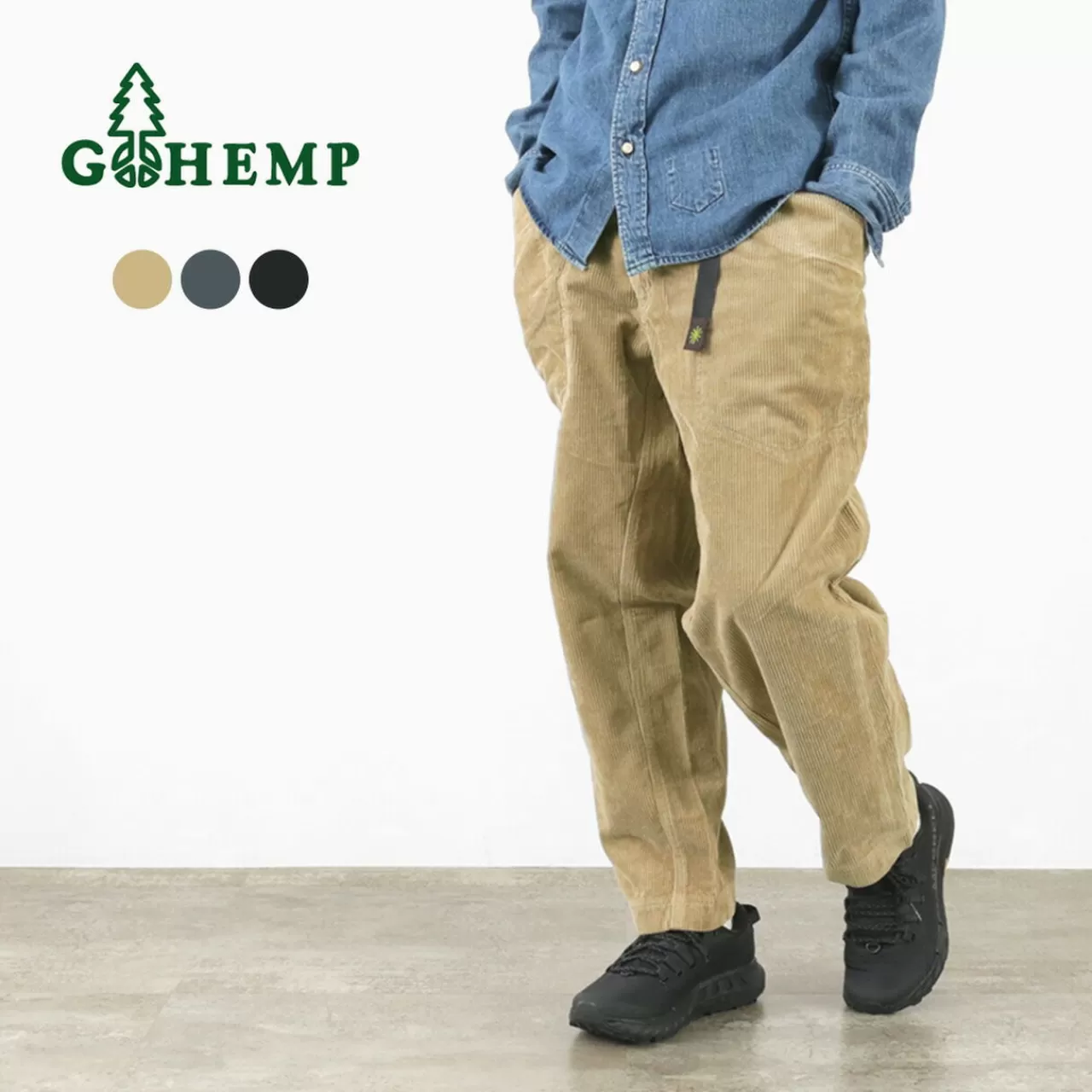 GOHEMP Trousers>Hemp Corduroy Traveler Easy Pants Wide Tapered