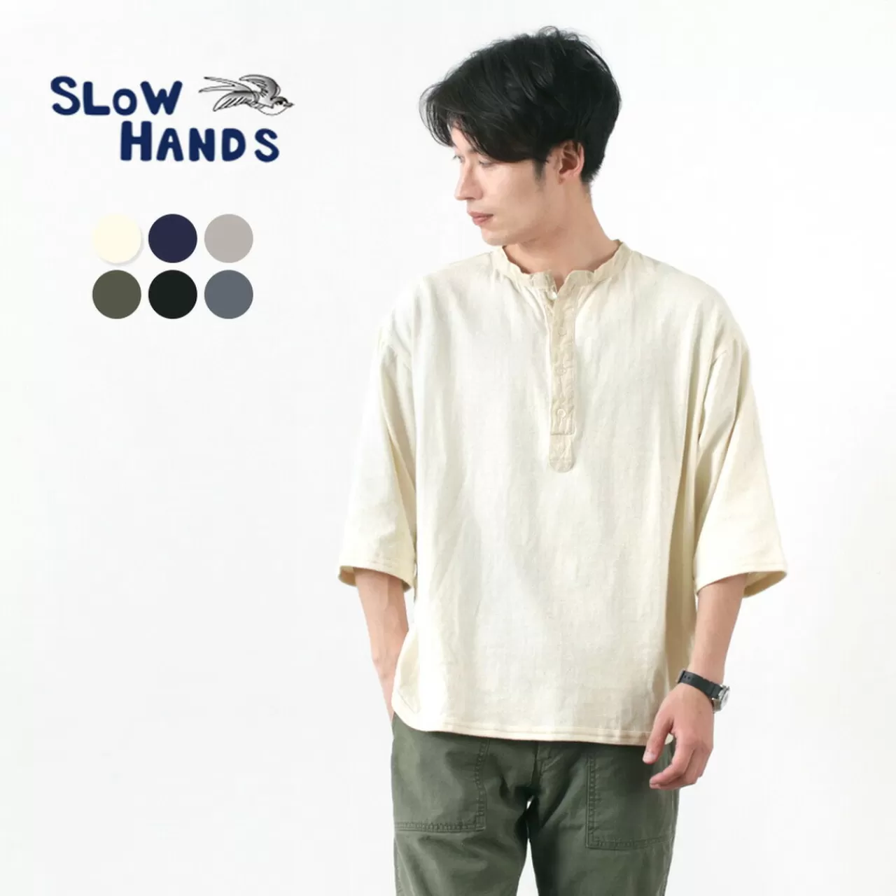 SLOW HANDS 3/4 Sleeves>Henley Neck Combi T-Shirt