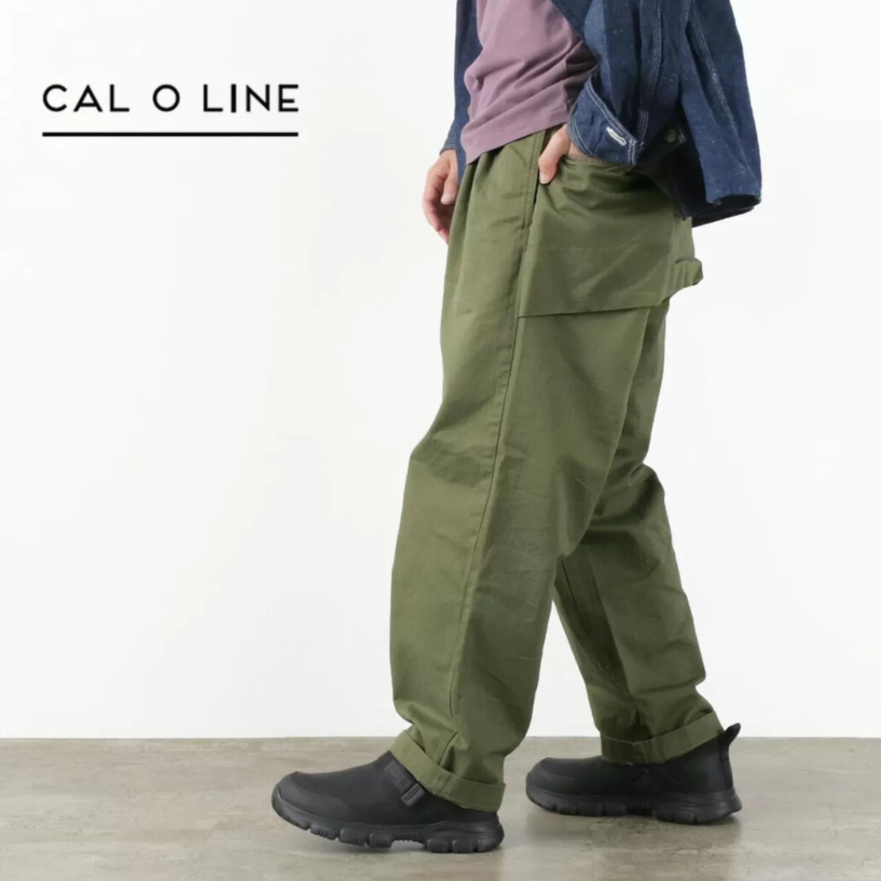 CAL O LINE Trousers>Herringbone 2-Tuck Trousers Lightolivedrab