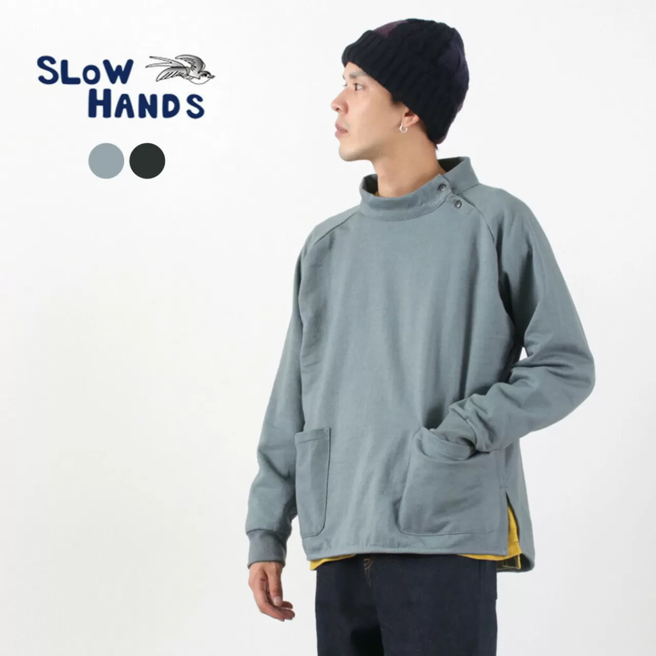 SLOW HANDS Long Sleeves>High Neck Raglan Smock Sweatshirt