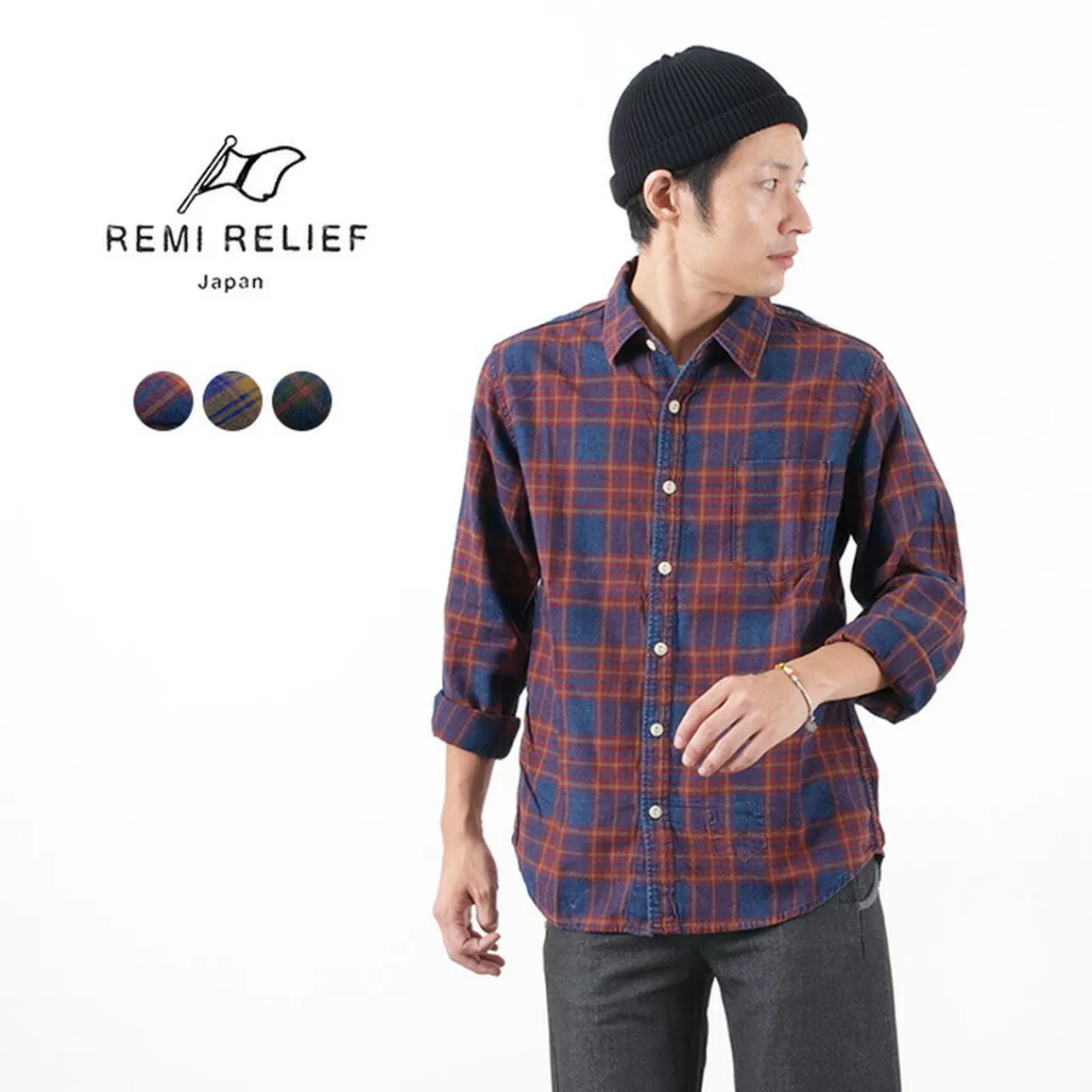 REMI RELIEF Long Sleeves>Indigo Check Regular Shirt