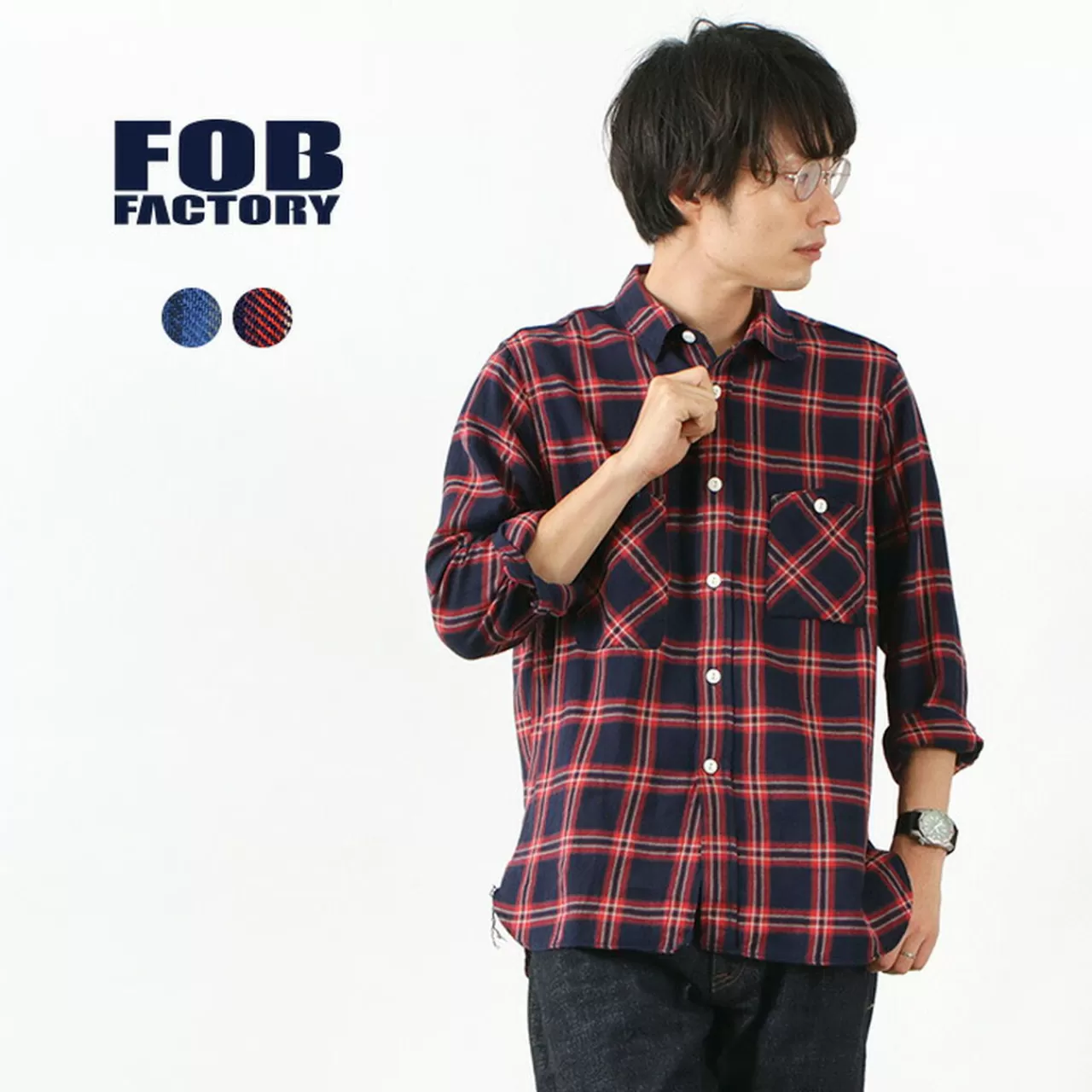 FOB FACTORY Long Sleeves>Indigo Check Work Shirt