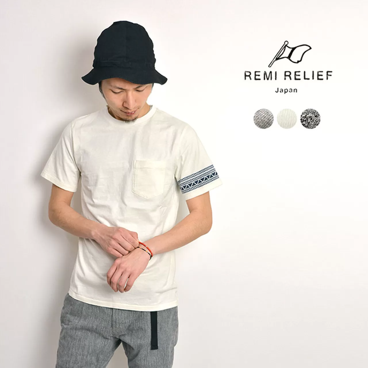 REMI RELIEF Short Sleeves>Indigo Jq Switching Striped T-Shirt (Sleeve Pattern)