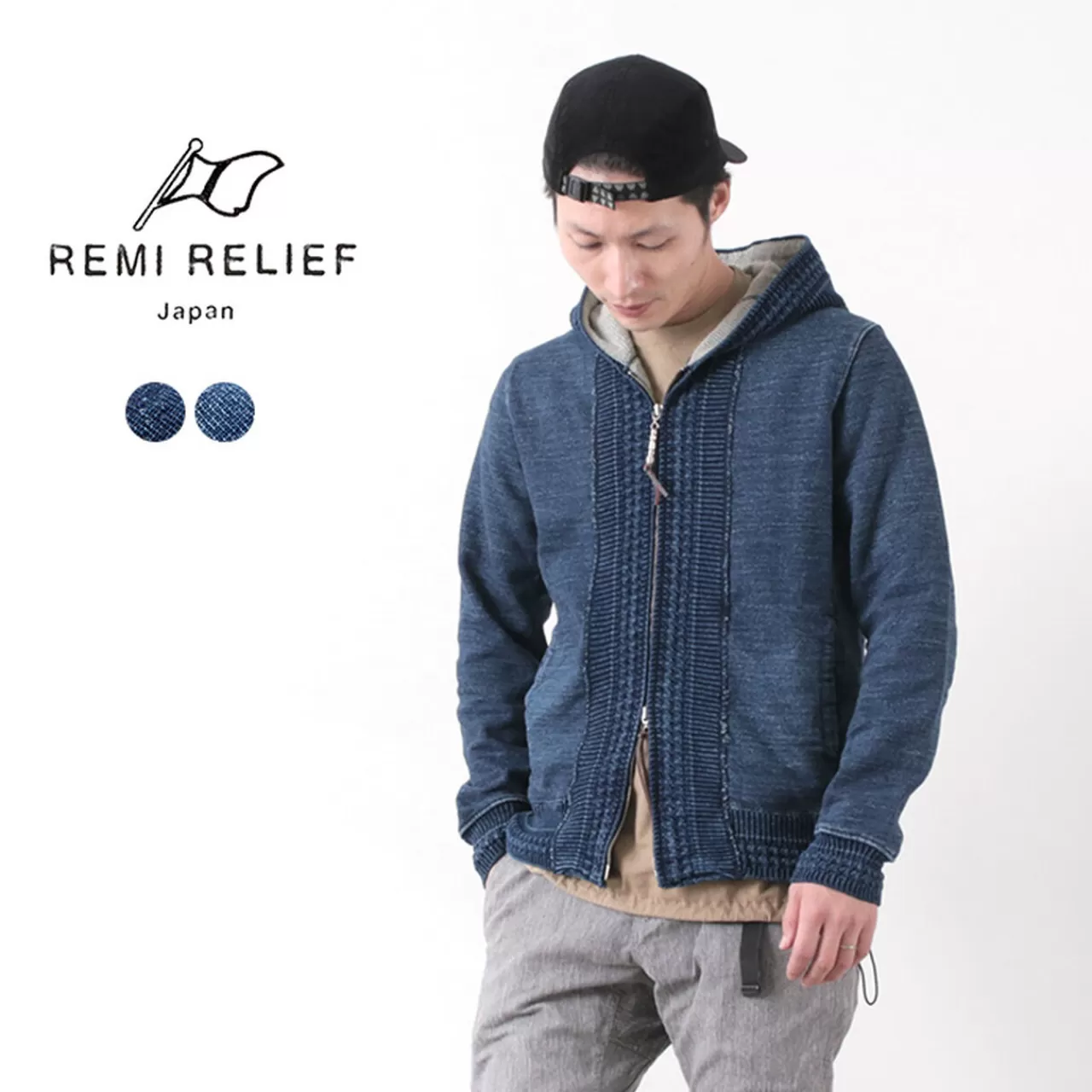 REMI RELIEF Long Sleeves>Indigo Lined Zip Hoodie