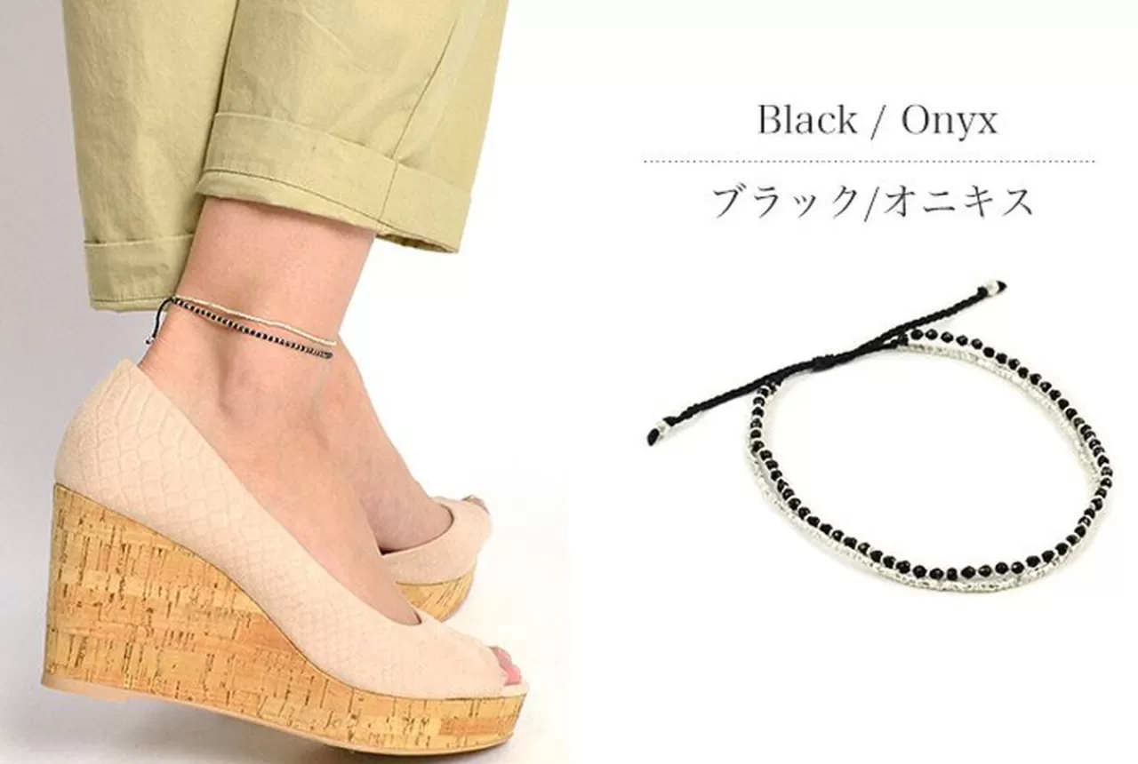 CHALISA T.. Anklets>Karen Silver Bead Natural Stone Double Cord Anklet