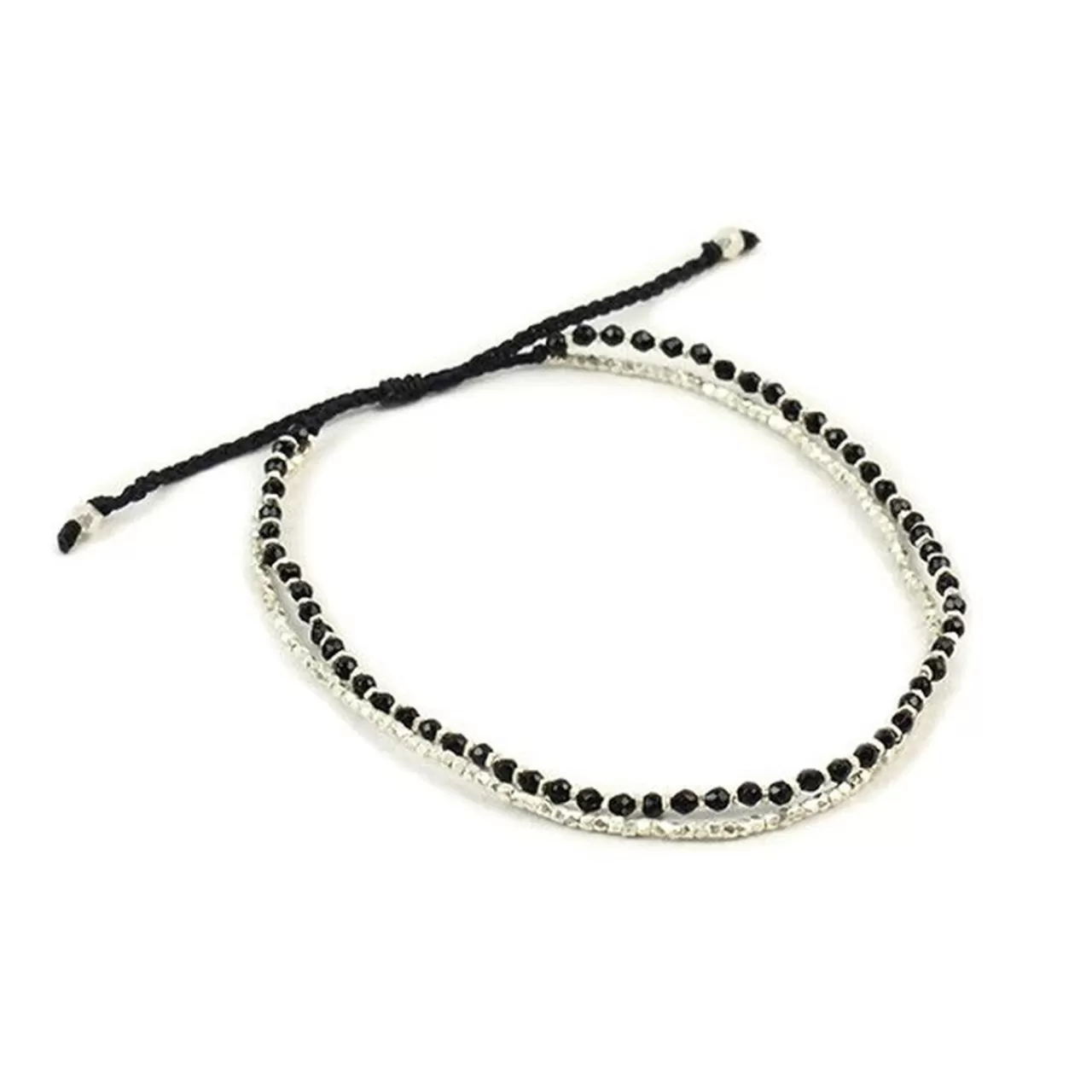 CHALISA T.. Anklets>Karen Silver Bead Natural Stone Double Cord Anklet