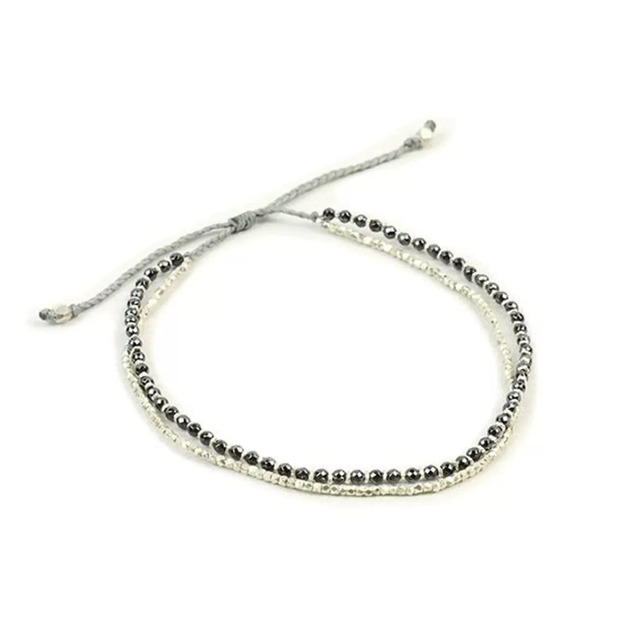 CHALISA T.. Anklets>Karen Silver Bead Natural Stone Double Cord Anklet